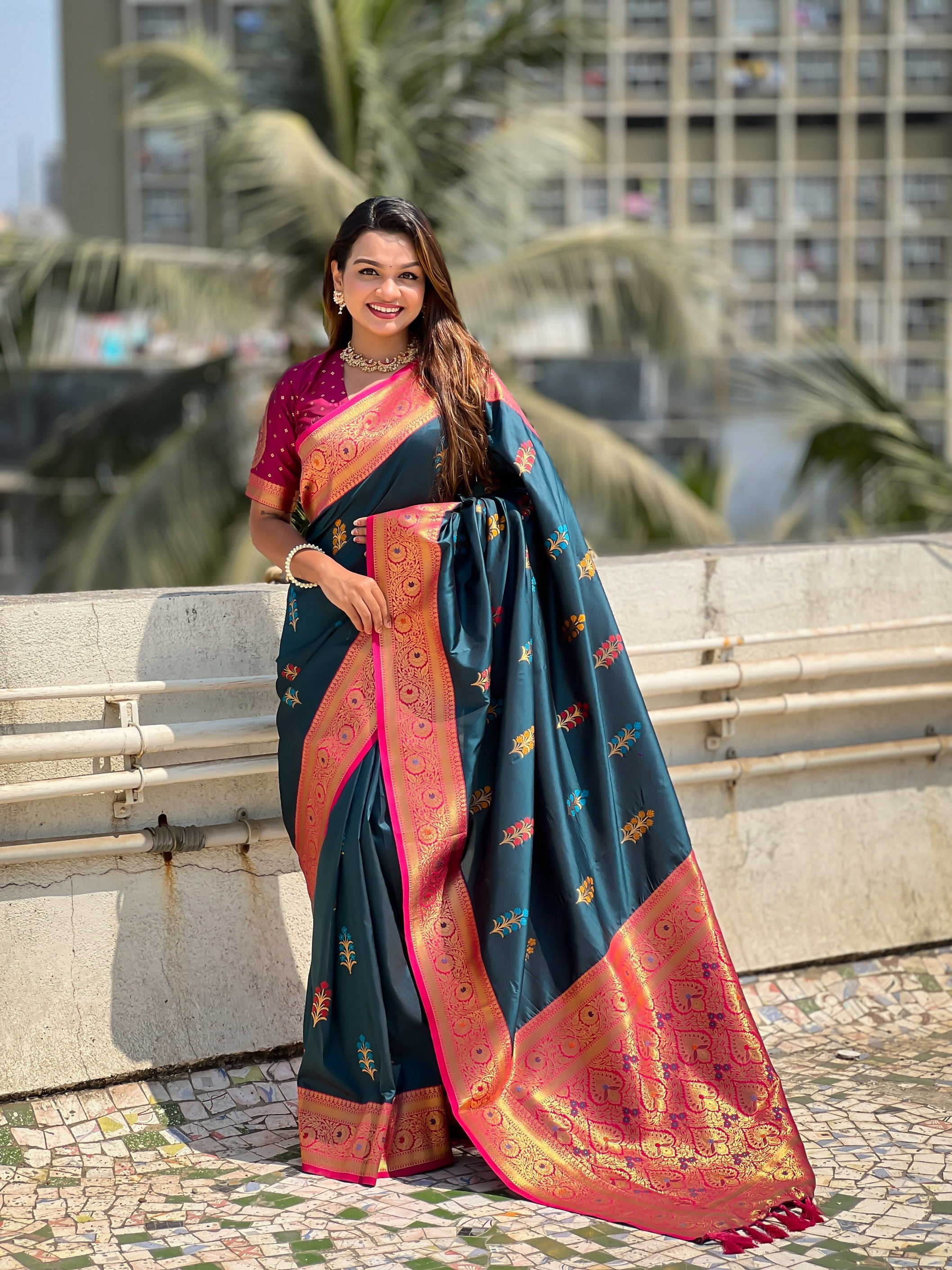 Rama Soft Silk Woven Meenakari Designer Heavy Ceremonial Saree