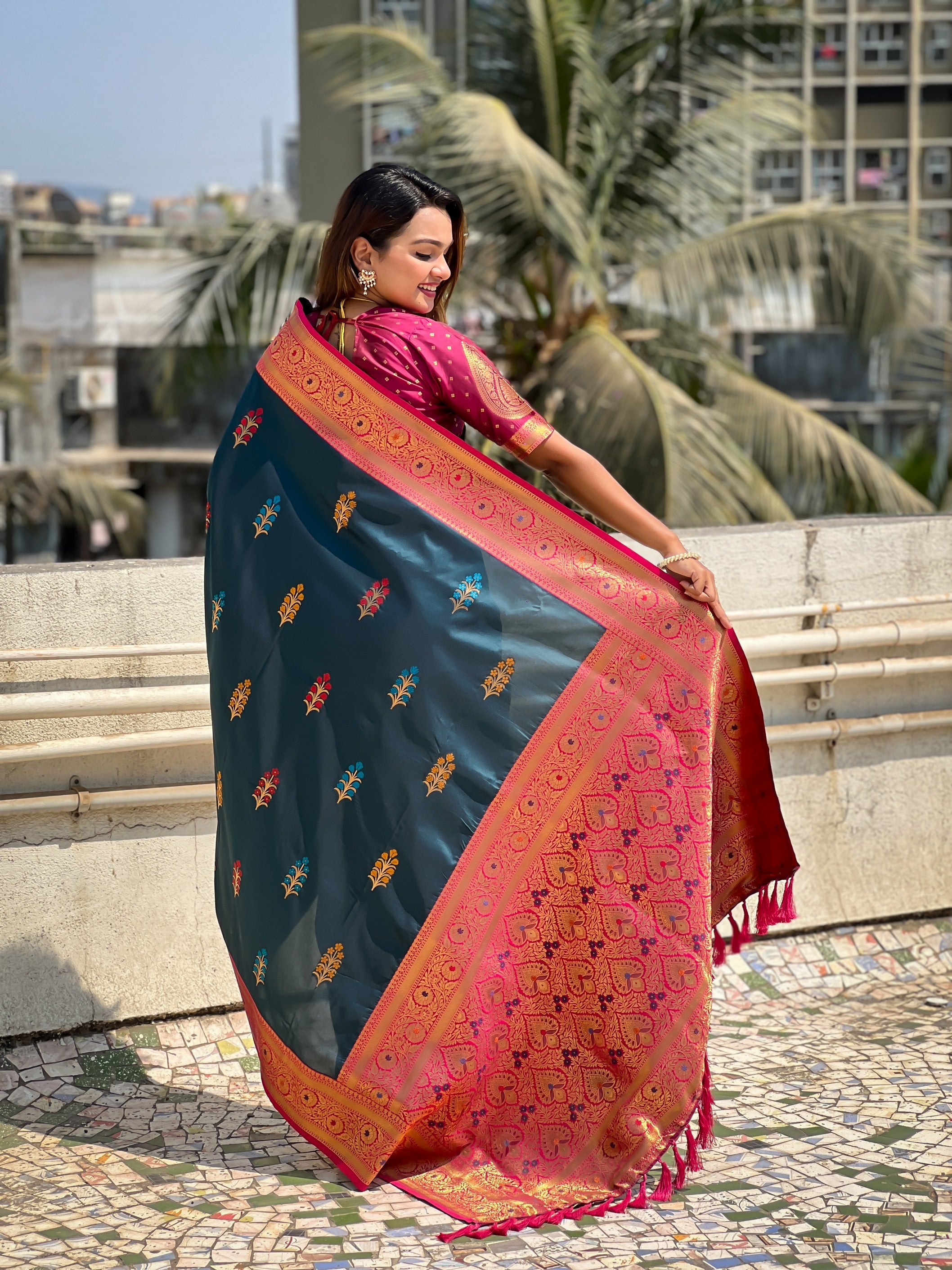 Rama Soft Silk Woven Meenakari Designer Heavy Ceremonial Saree