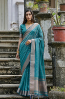 Rama Soft Tussar Silk Saree with Butti and Zari Pallu
