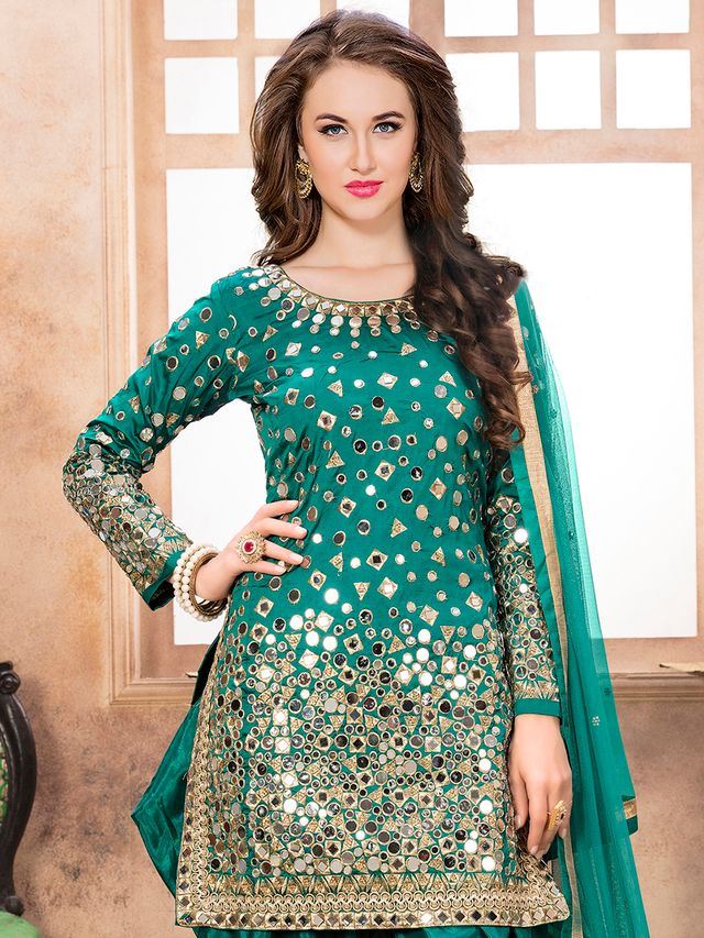 Rama Taffeta Silk embroidered  Patiala Suits