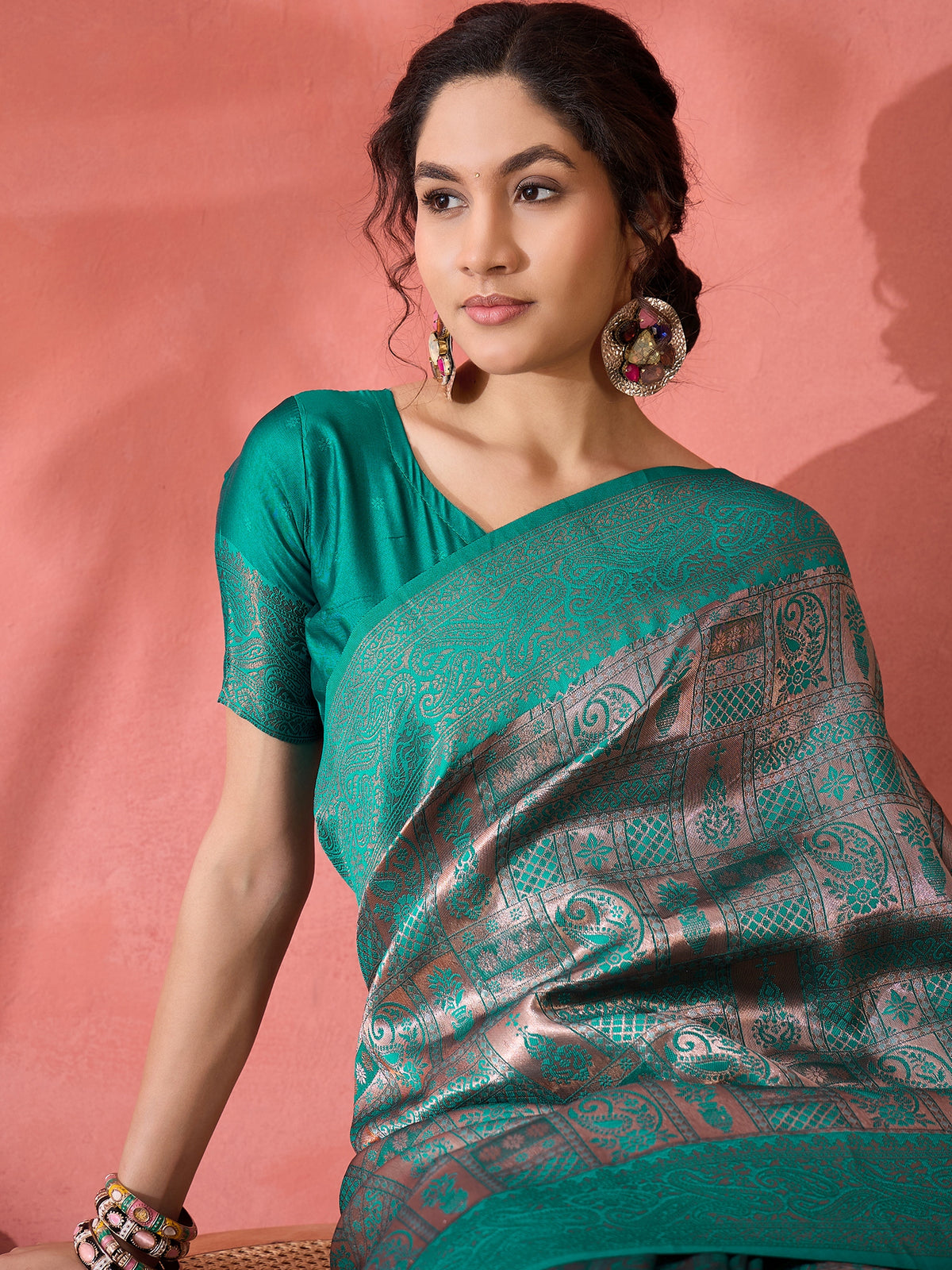 Rama Woven Jari Designer Silk Blended Saree For Festive Looks