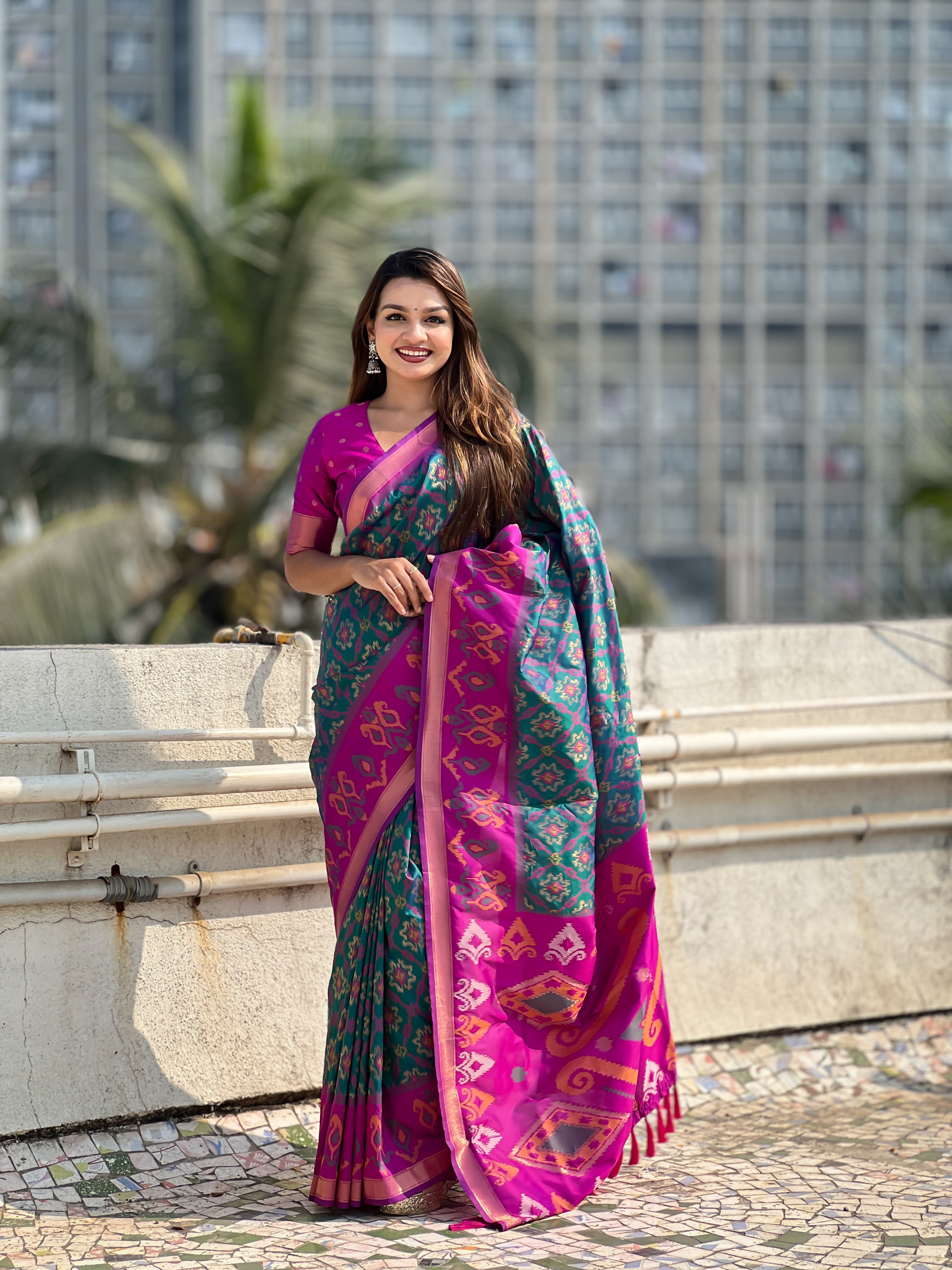 Rama Woven Meenakari Ikkat Designer Patola Silk Ceremonial Saree