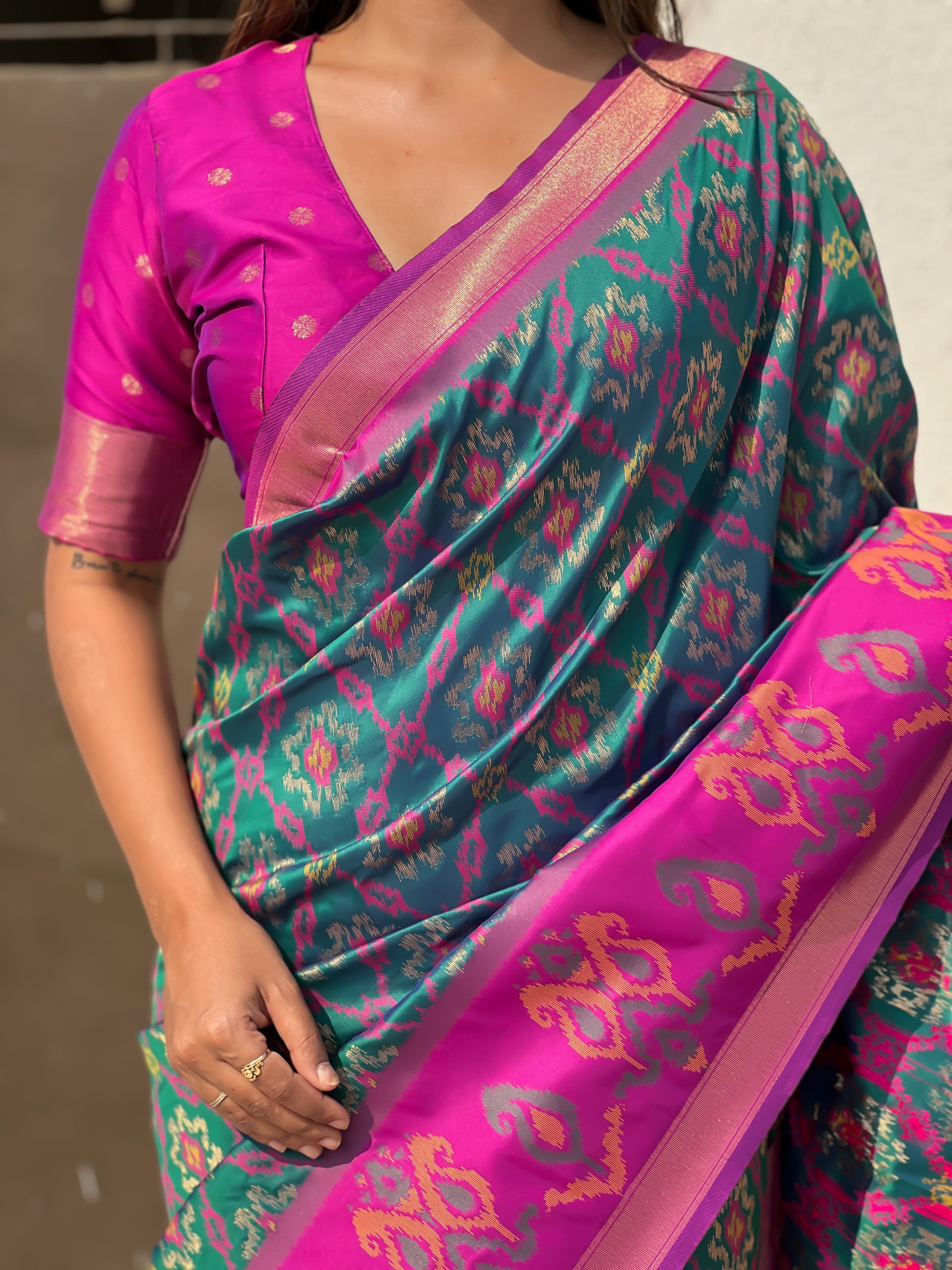 Rama Woven Meenakari Ikkat Designer Patola Silk Ceremonial Saree