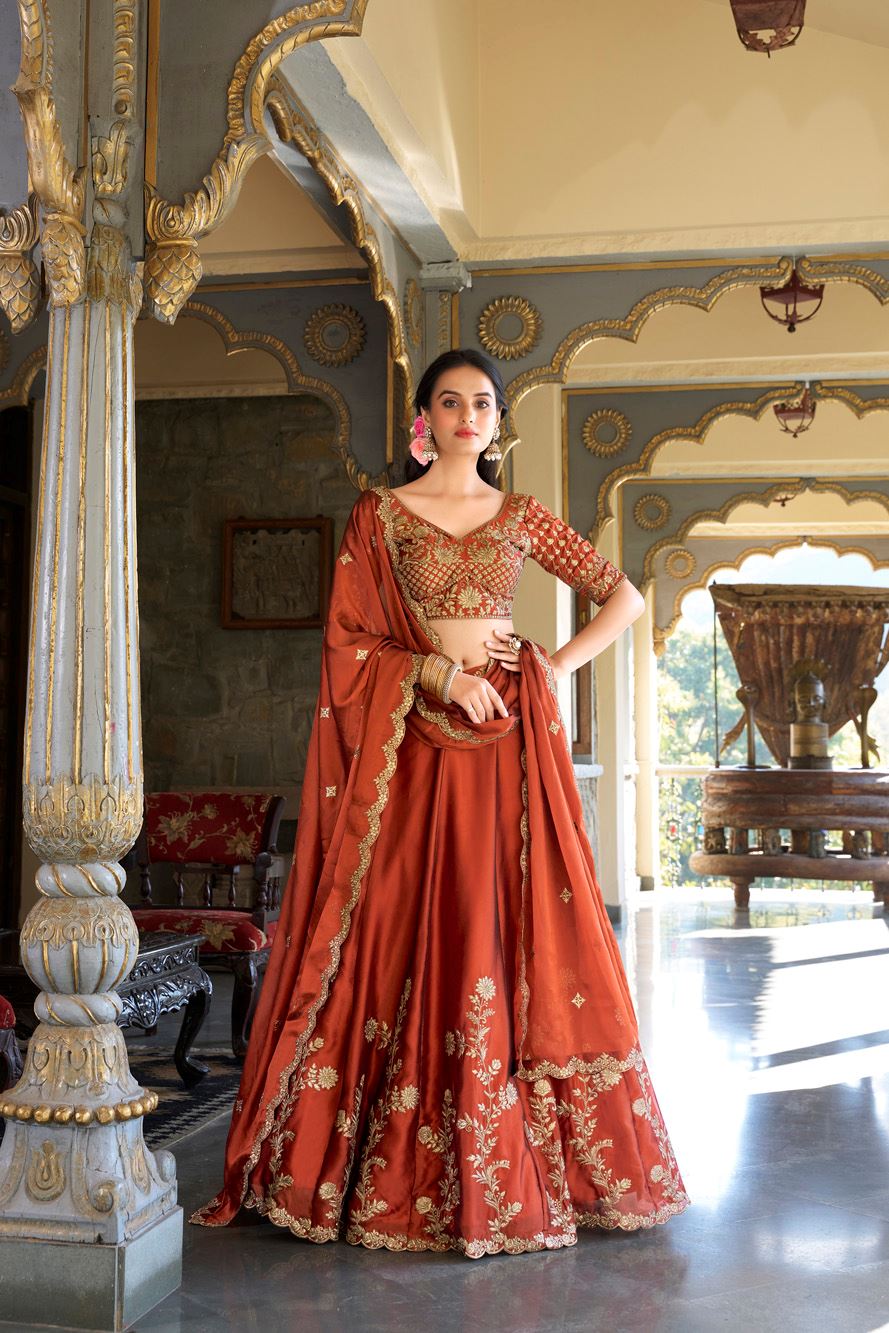 Rangoli Silk With Sequins and Thread Embroidery Work Lehenga