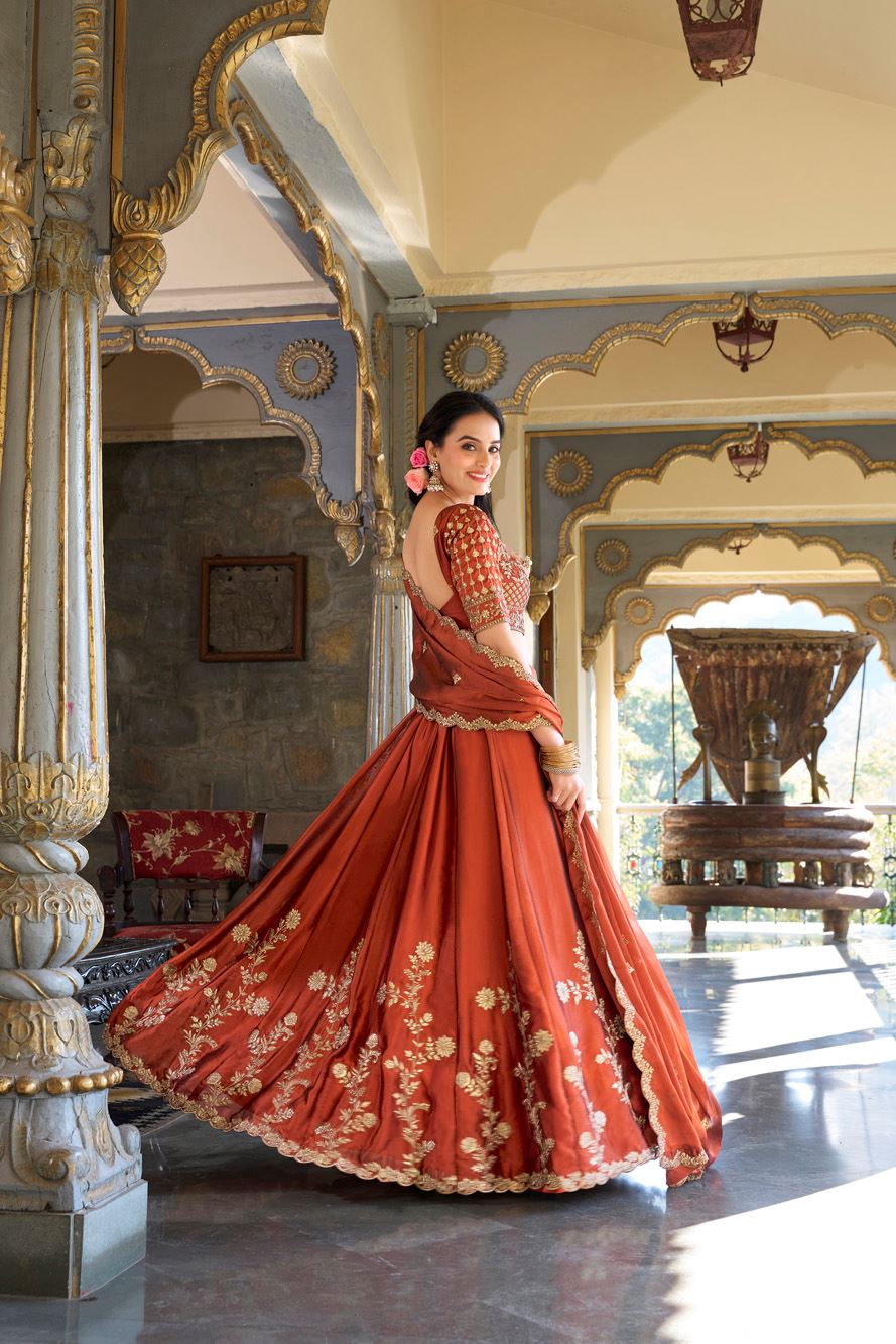 Rangoli Silk With Sequins and Thread Embroidery Work Lehenga