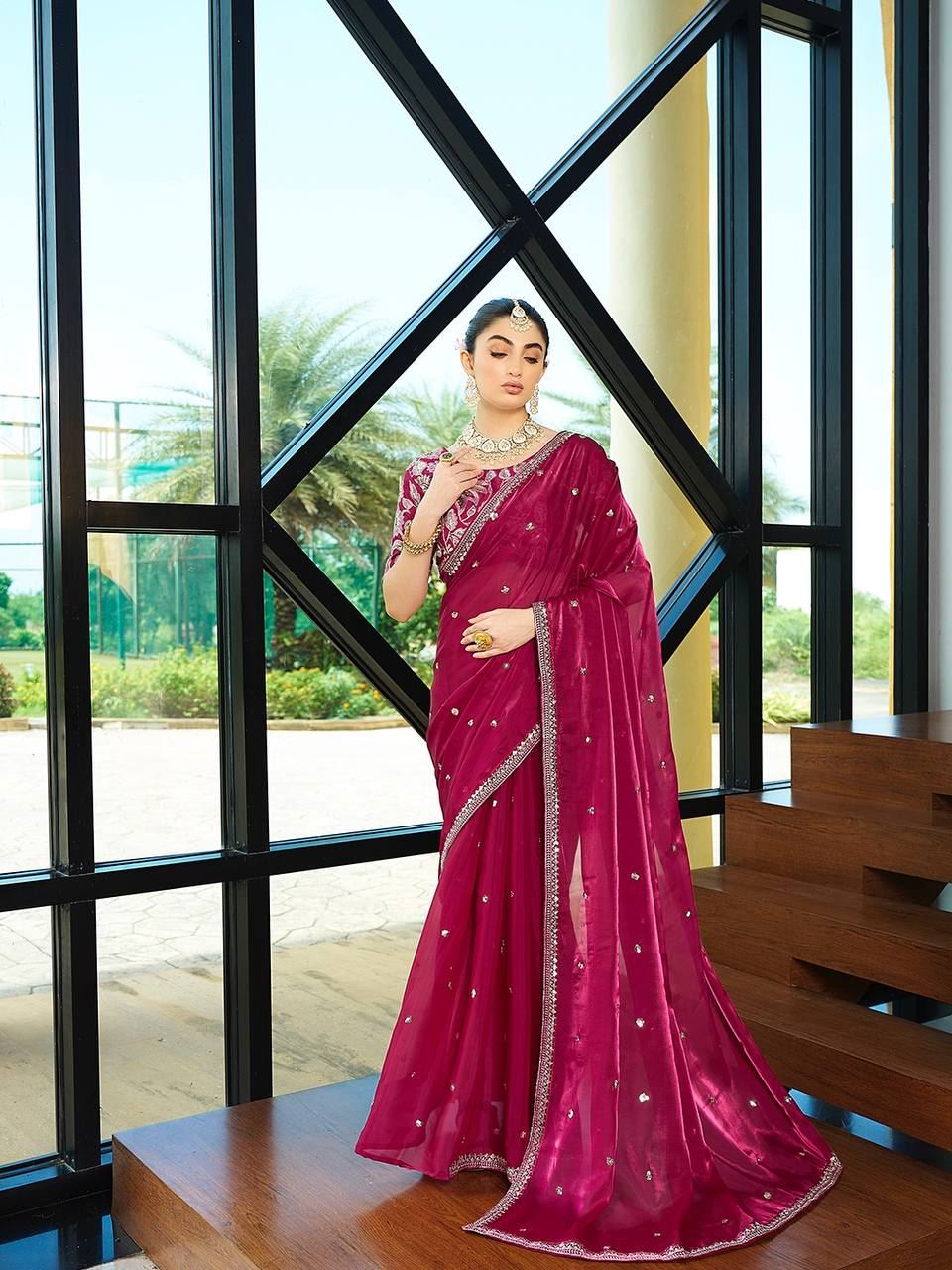 Rani Colour Zimichhu Silk Embroidery Work Saree