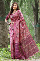 Rani Cotton Silk Saree with Floral Print and Printed Pallu