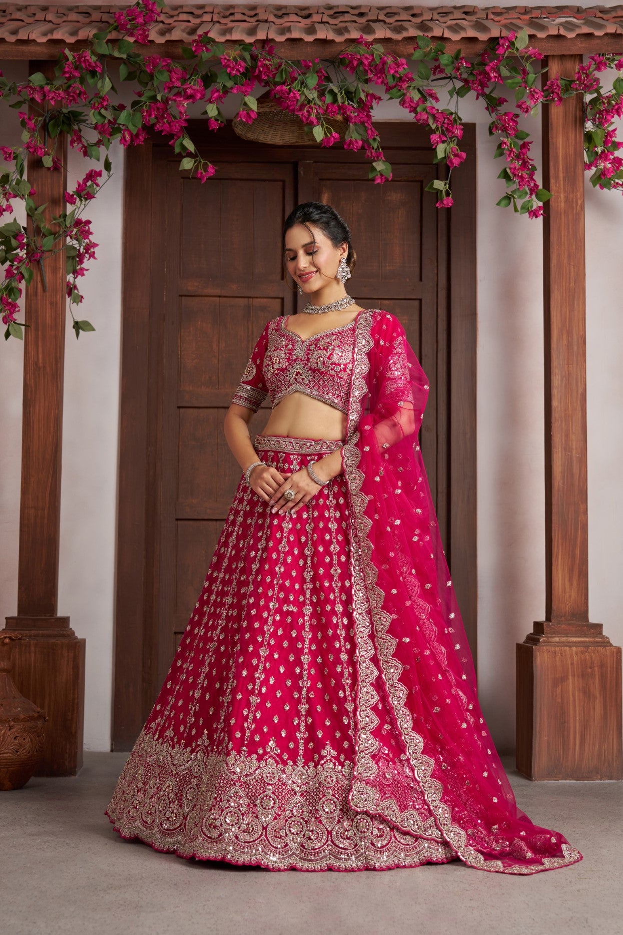 Rani Net Heavy Silver Zari Bridal Lehenga Choli with Beadwork