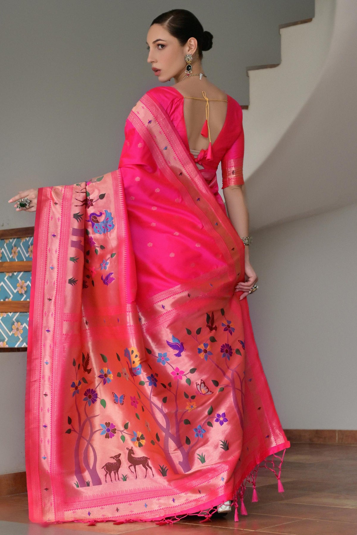 Rani Pink Banarasi Silk Saree with Premium Paithani Work