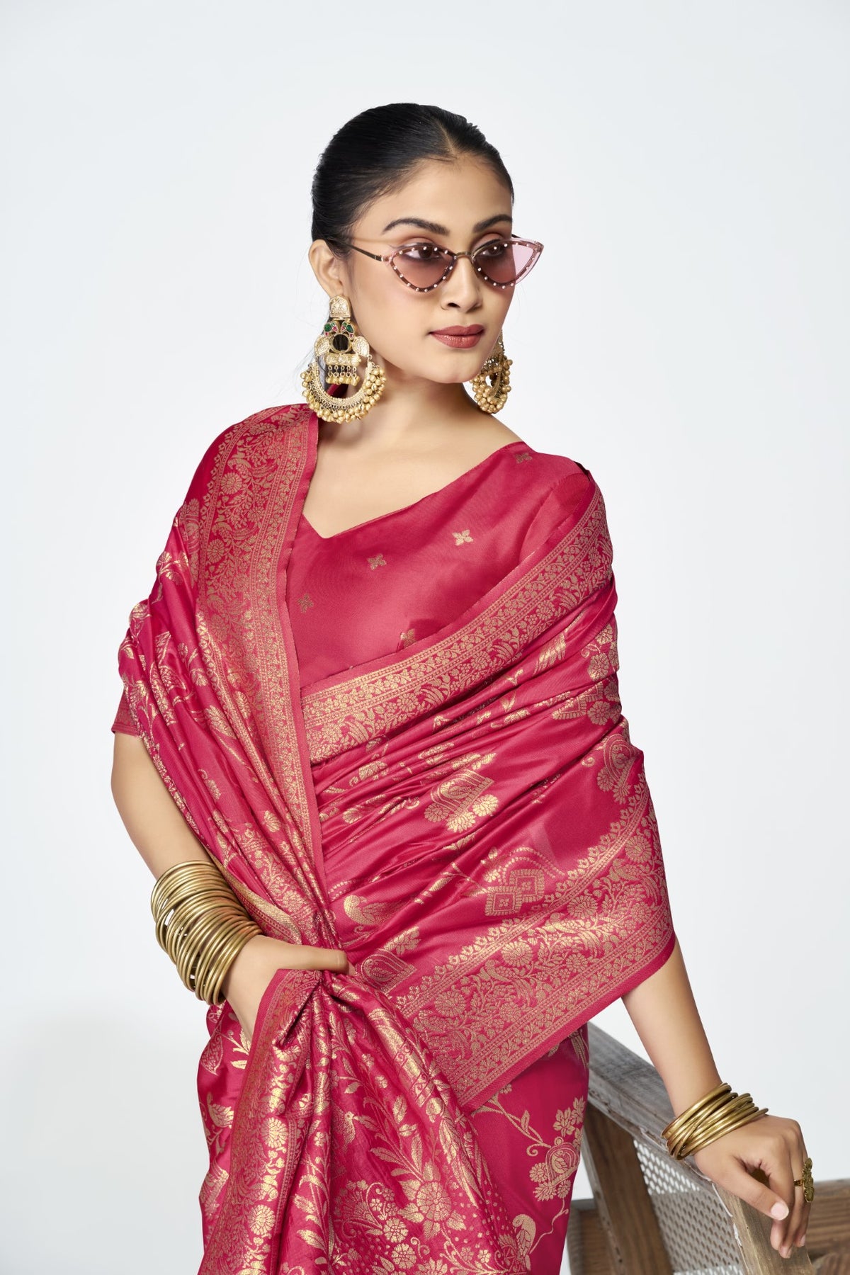 Rani Pink Banarasi Silk Saree with Traditional Weaving
