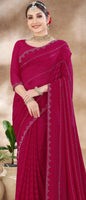 Rani Pink Chiffon Saree With  Swarovski Diamond Work
