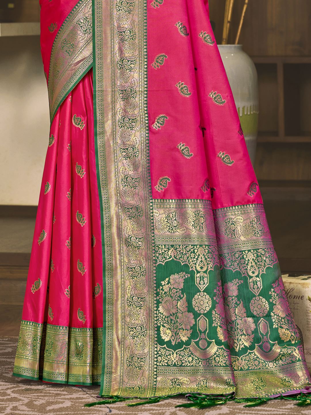 Rani Pink Color Jacquard Silk Saree