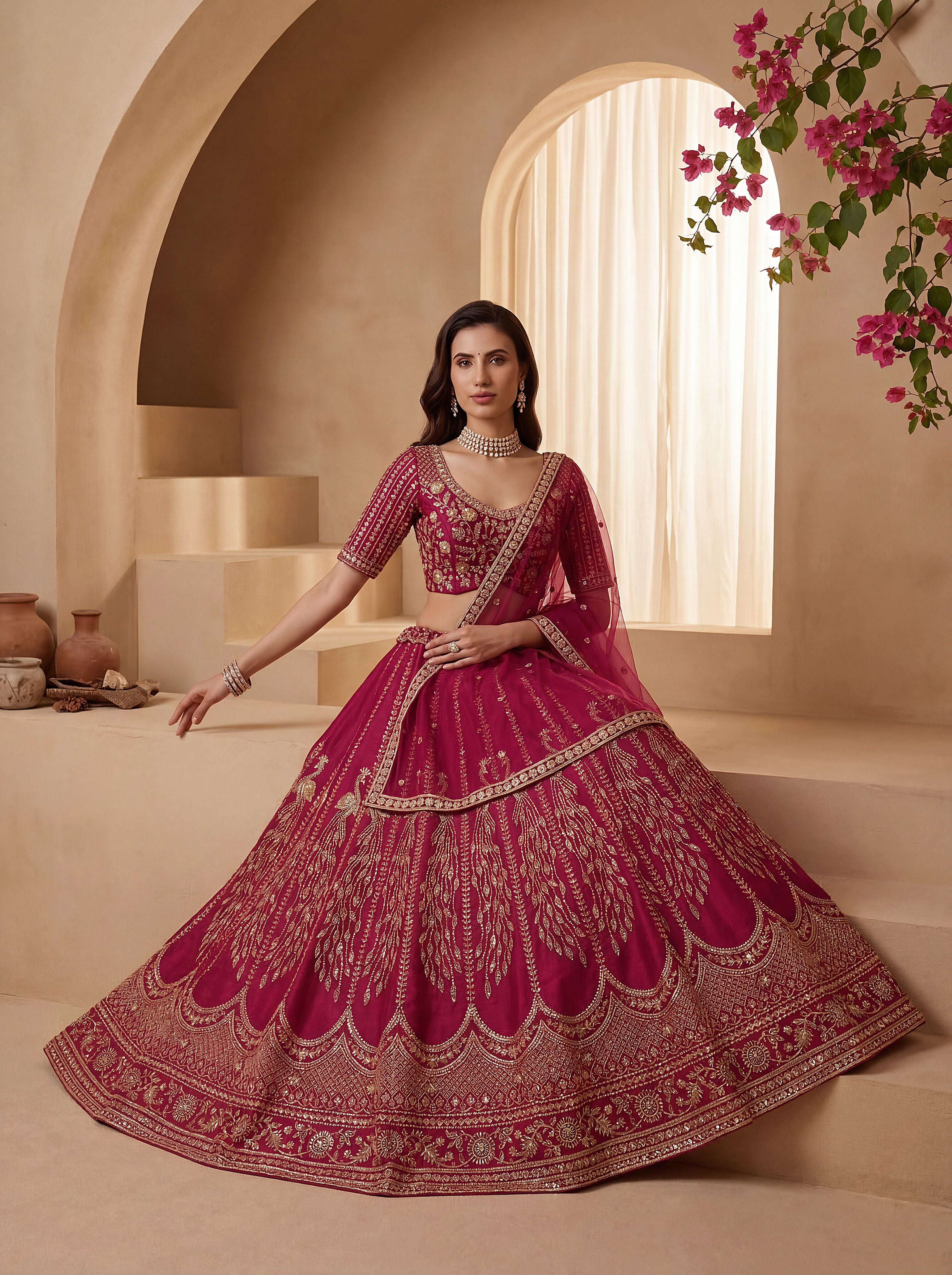 Rani Pink Gadhwal Silk Lehenga Choli With Hand Work With Sequins Heavy Embroidery Work