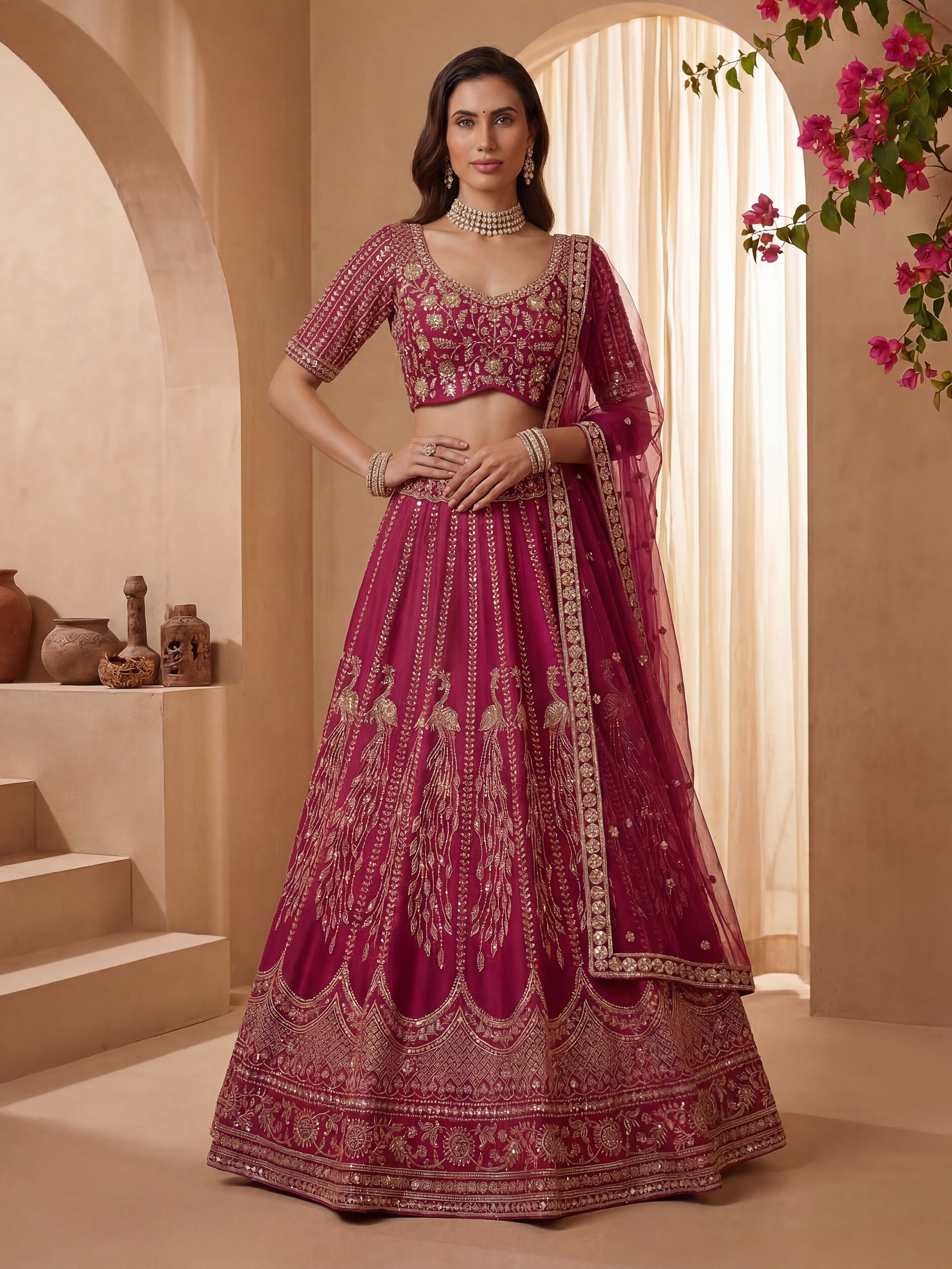 Rani Pink Gadhwal Silk Lehenga Choli With Hand Work With Sequins Heavy Embroidery Work