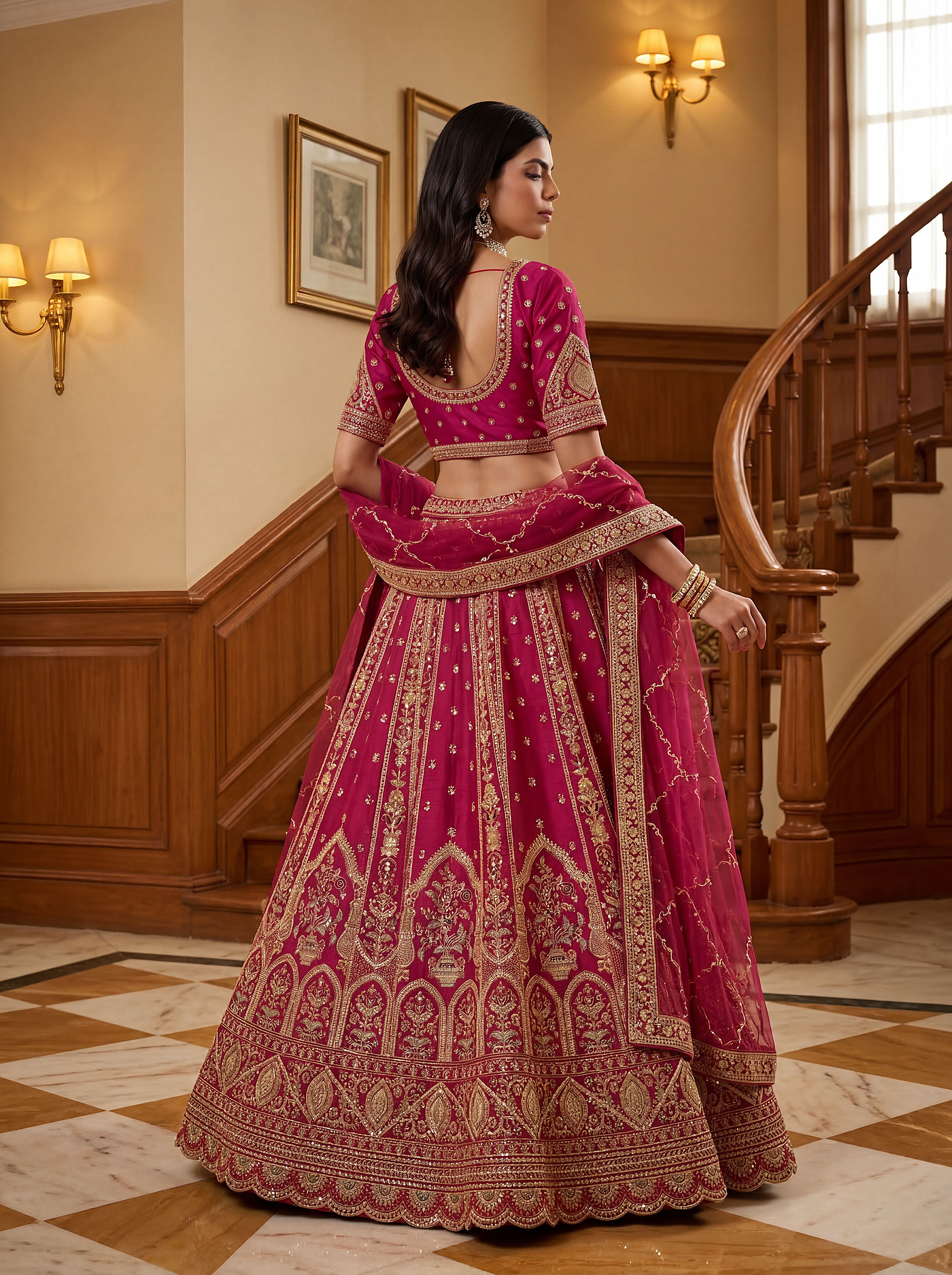 Rani Pink Gadhwal Silk Lehenga Choli With Hand Work With Sequins Heavy Embroidery Work