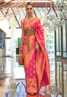 Rani Pink Handloom Silk Saree With  Jacquard Woven Work