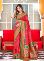 Rani Pink Paithni Silk Saree with Jacquard Woven work
