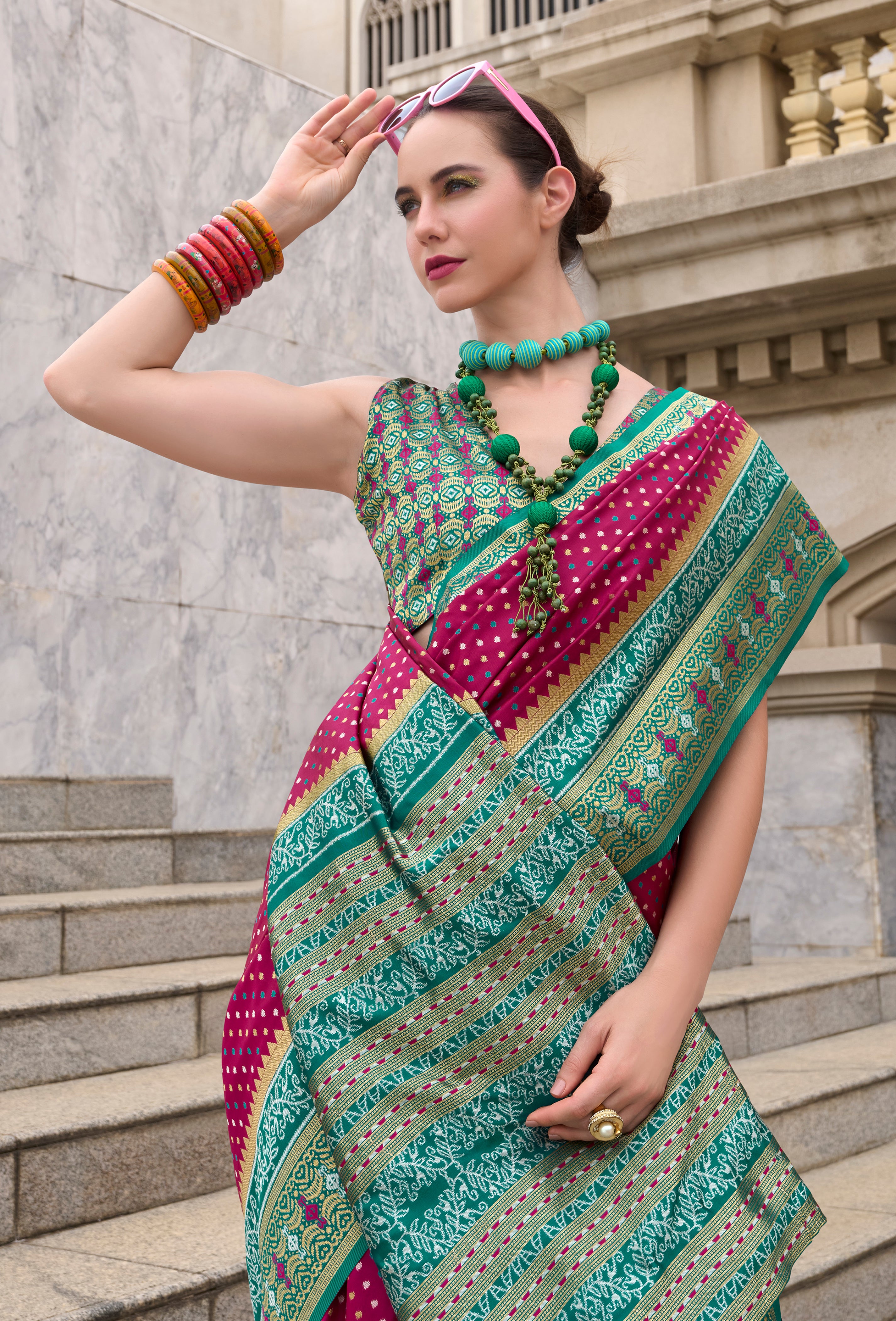 Rani Pink Pure Soft Banarasi Silk Saree With Jacquard Woven Work