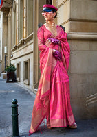 Rani Pink Saree With  Handloom Jacquard Woven Work