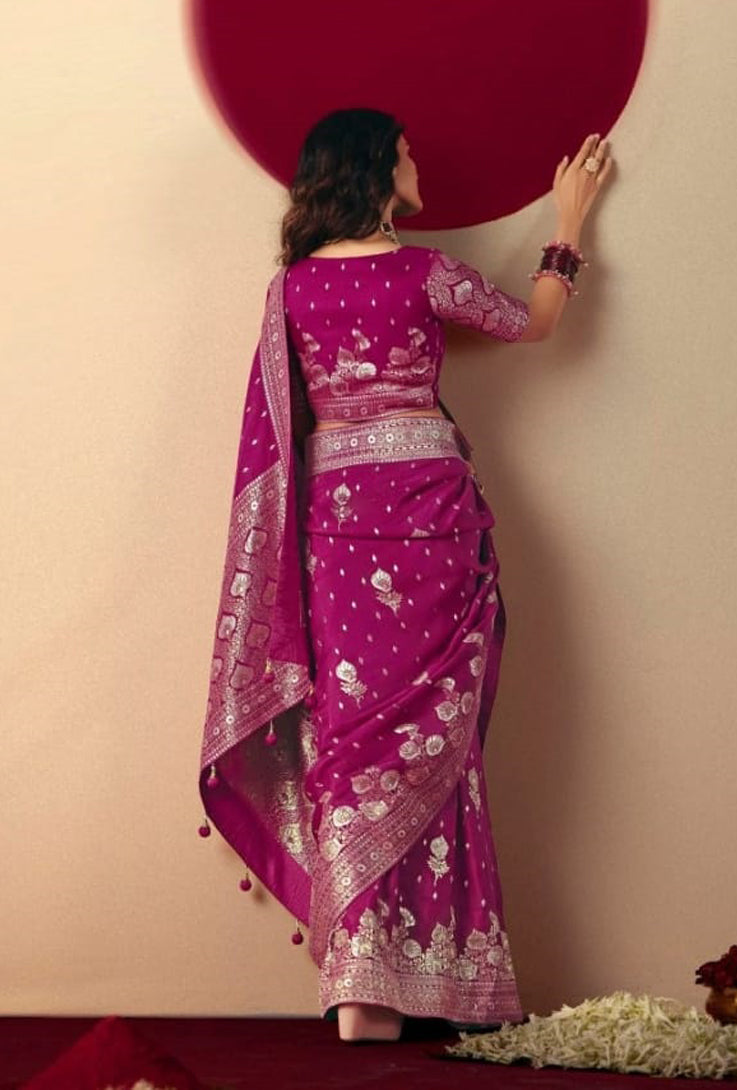 Rani Pink Saree With  Jacquard Woven Work