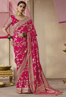 Rani Pink Saree With Jacquard Woven Work