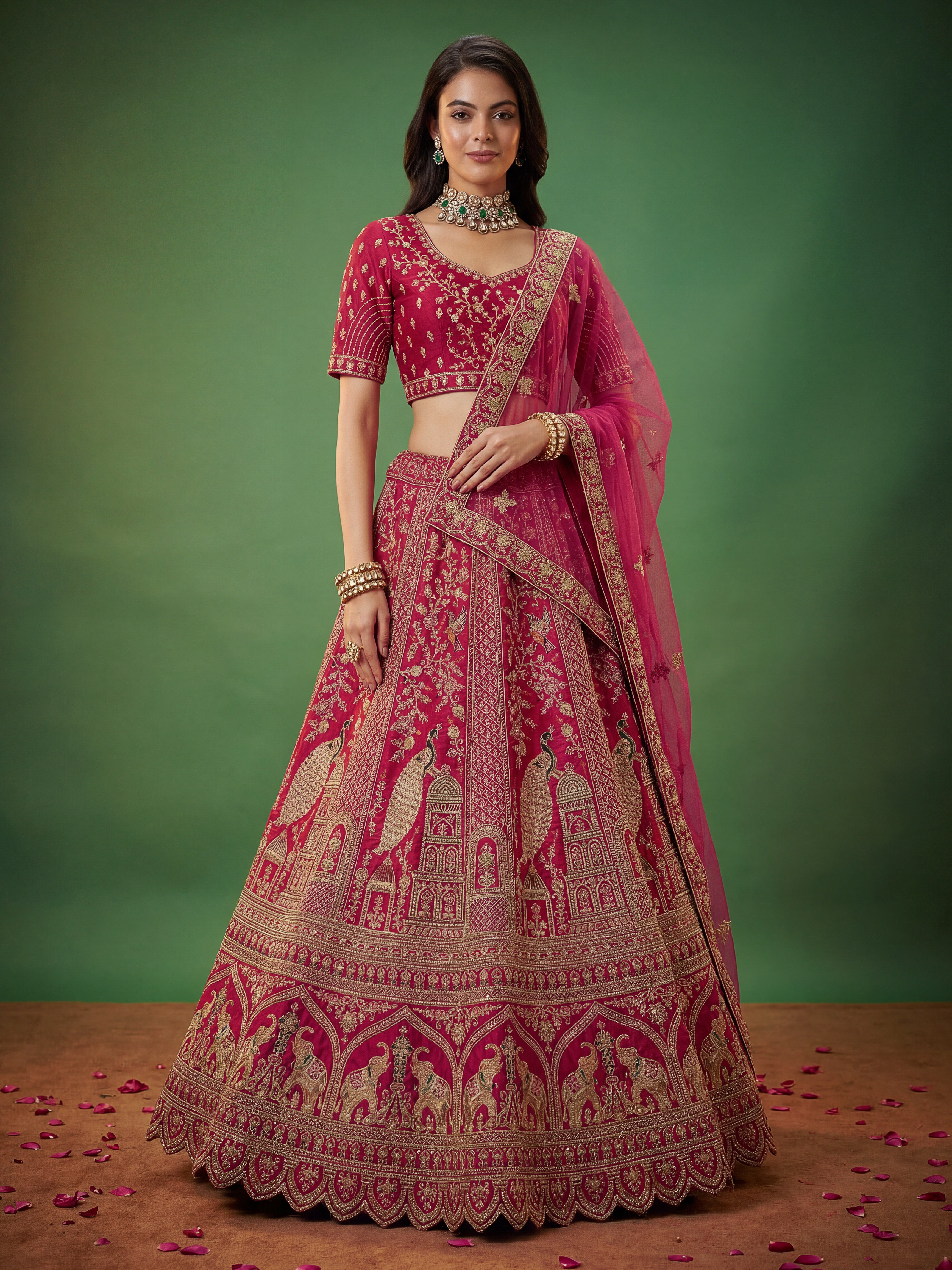 Rani Pink Silk Lehenga Choli With Fancy Embroidered, Dori Embroidered, Multi Thread work, Sequinned With Diamond studded