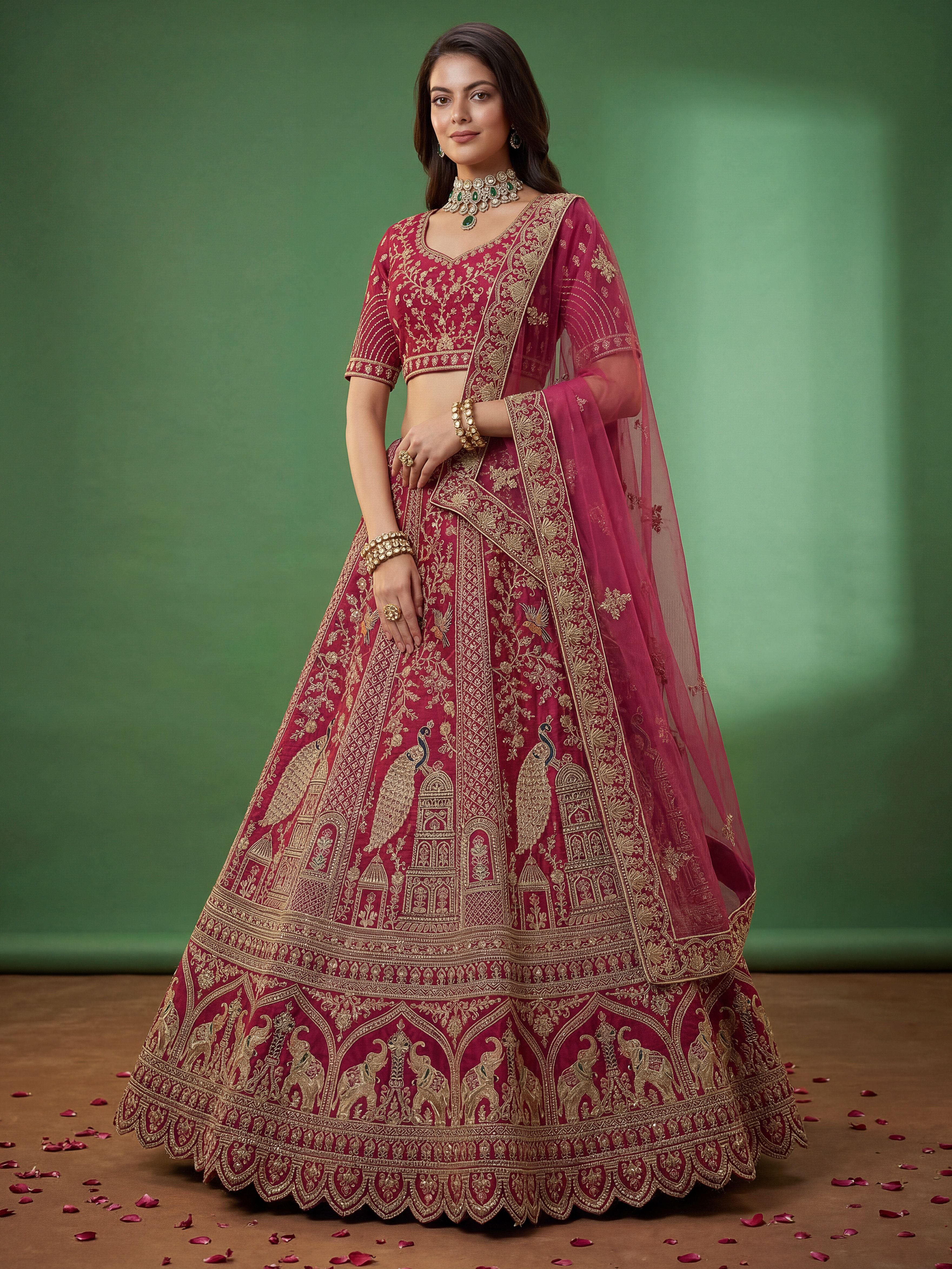 Rani Pink Silk Lehenga Choli With Fancy Embroidered, Dori Embroidered, Multi Thread work, Sequinned With Diamond studded