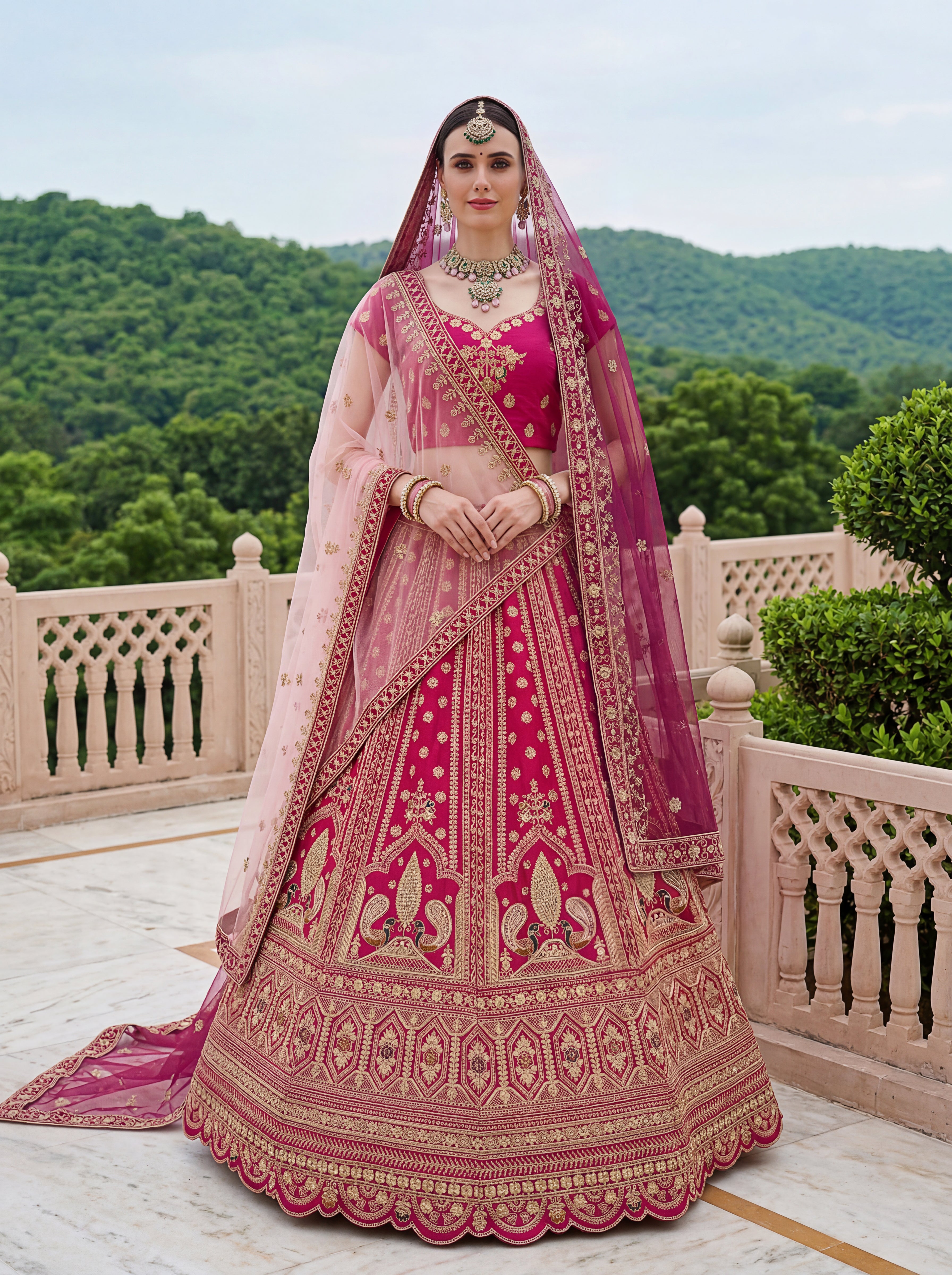 Rani Pink Silk Lehenga Choli With Fancy Multi Heavy Thread Embroidery With Sequins Work
