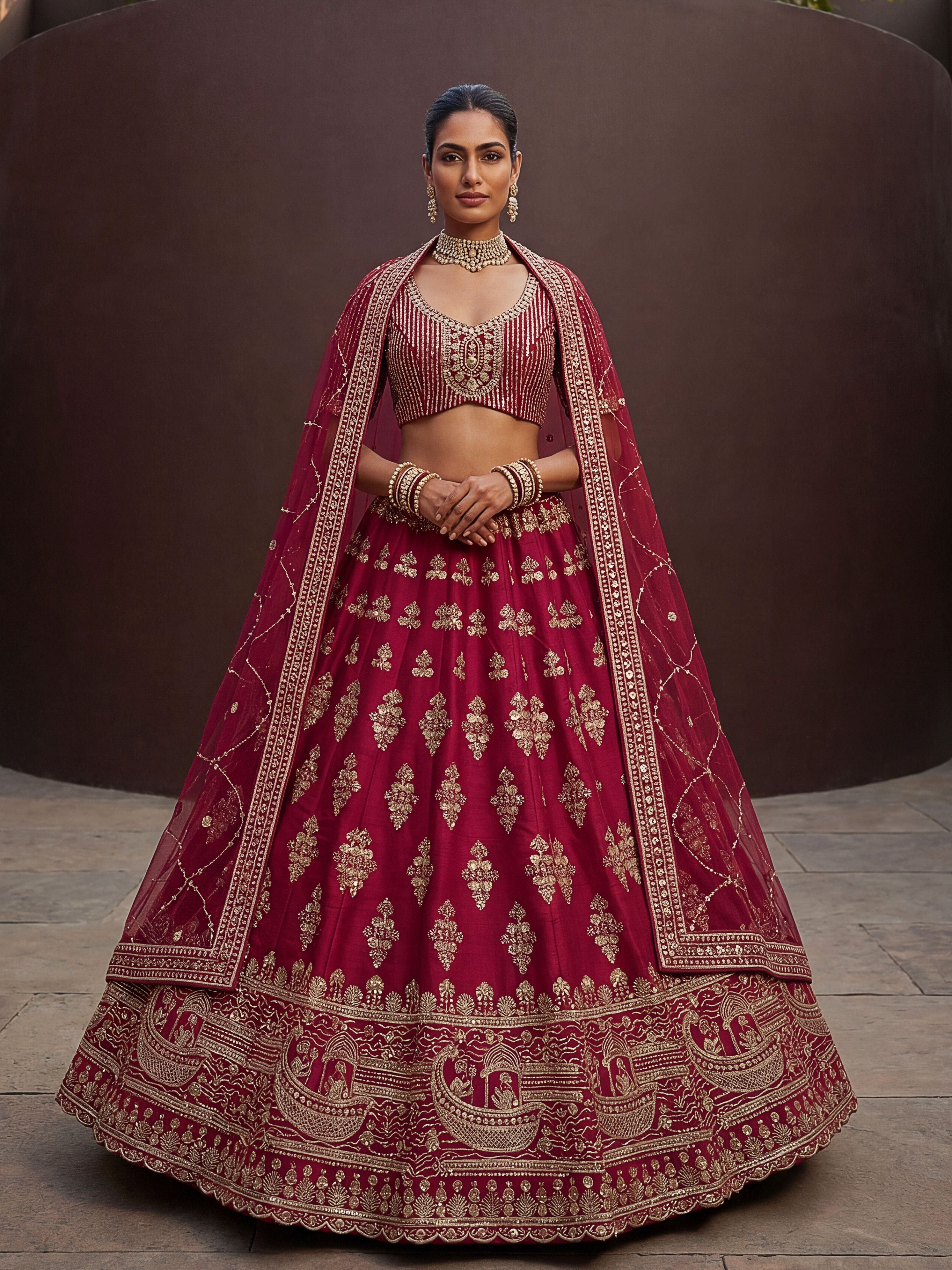 Rani Pink Silk Lehenga Choli With Hand Work With Jari Embroidery And Pipe Work