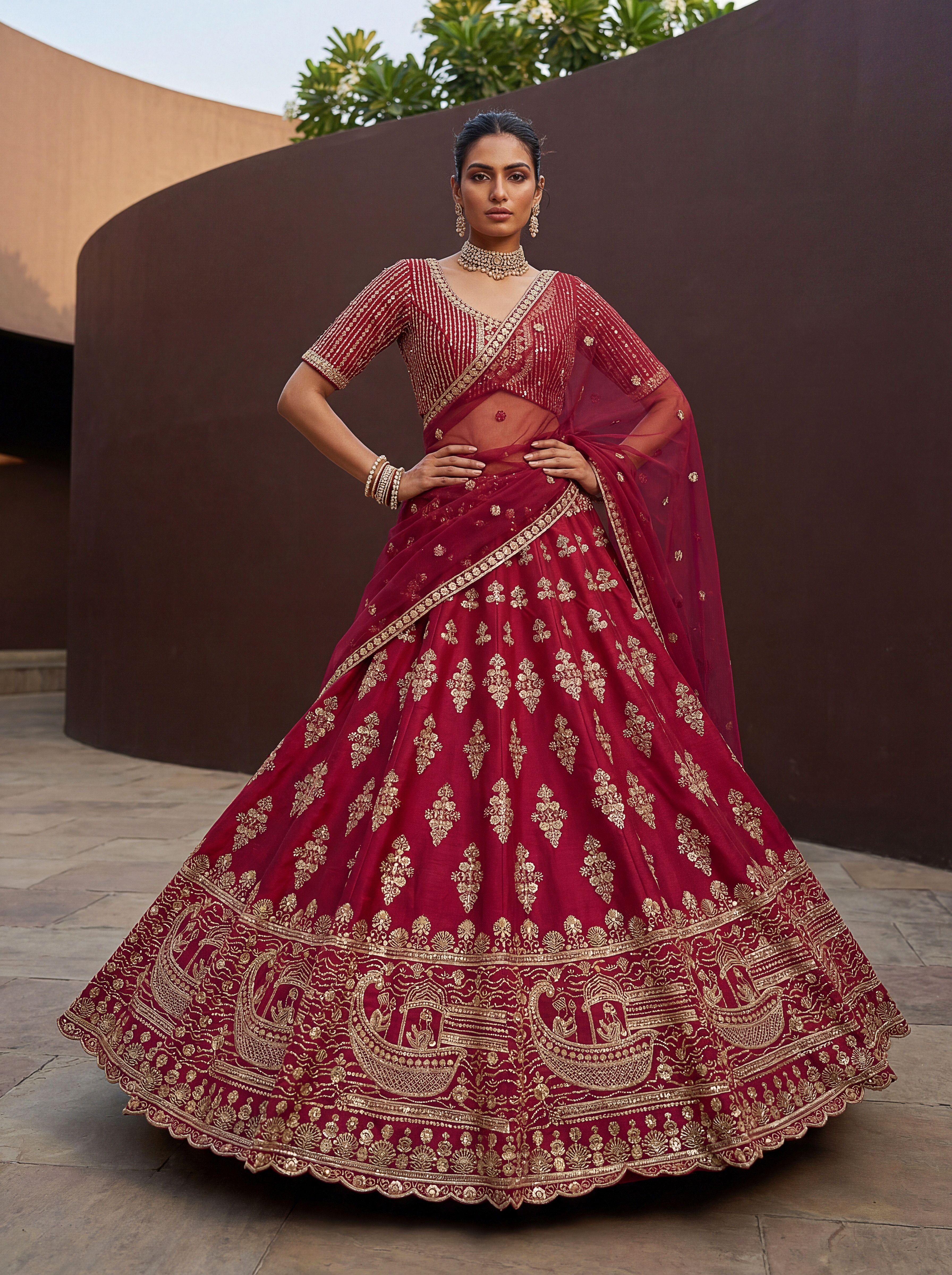 Rani Pink Silk Lehenga Choli With Hand Work With Jari Embroidery And Pipe Work