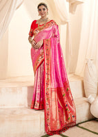 Rani Pink Silk Saree With  Jacquard Woven Work