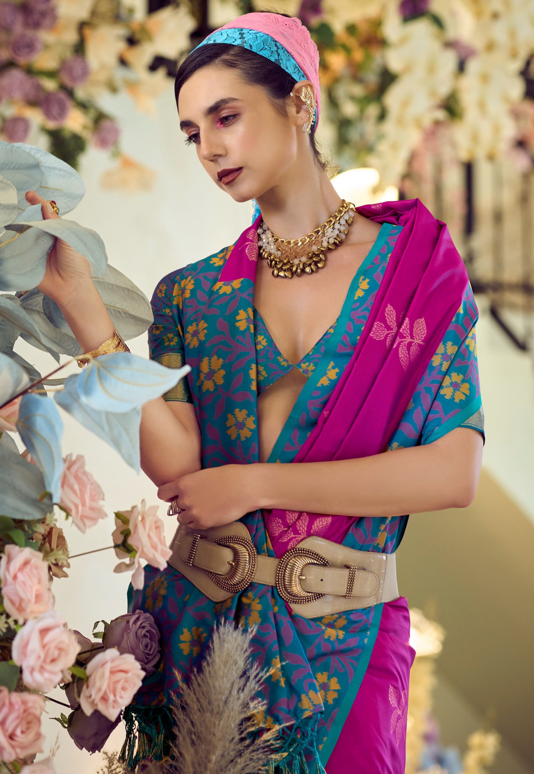 Rani Pink Soft Silk Saree With  Jacquard Woven Work