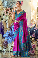 Rani Pink Soft Silk Saree With  Jacquard Woven Work