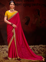 Rani Pink Vichitra Silk Saree With  Heavy Diamond Work and Embroidery  Lace Border