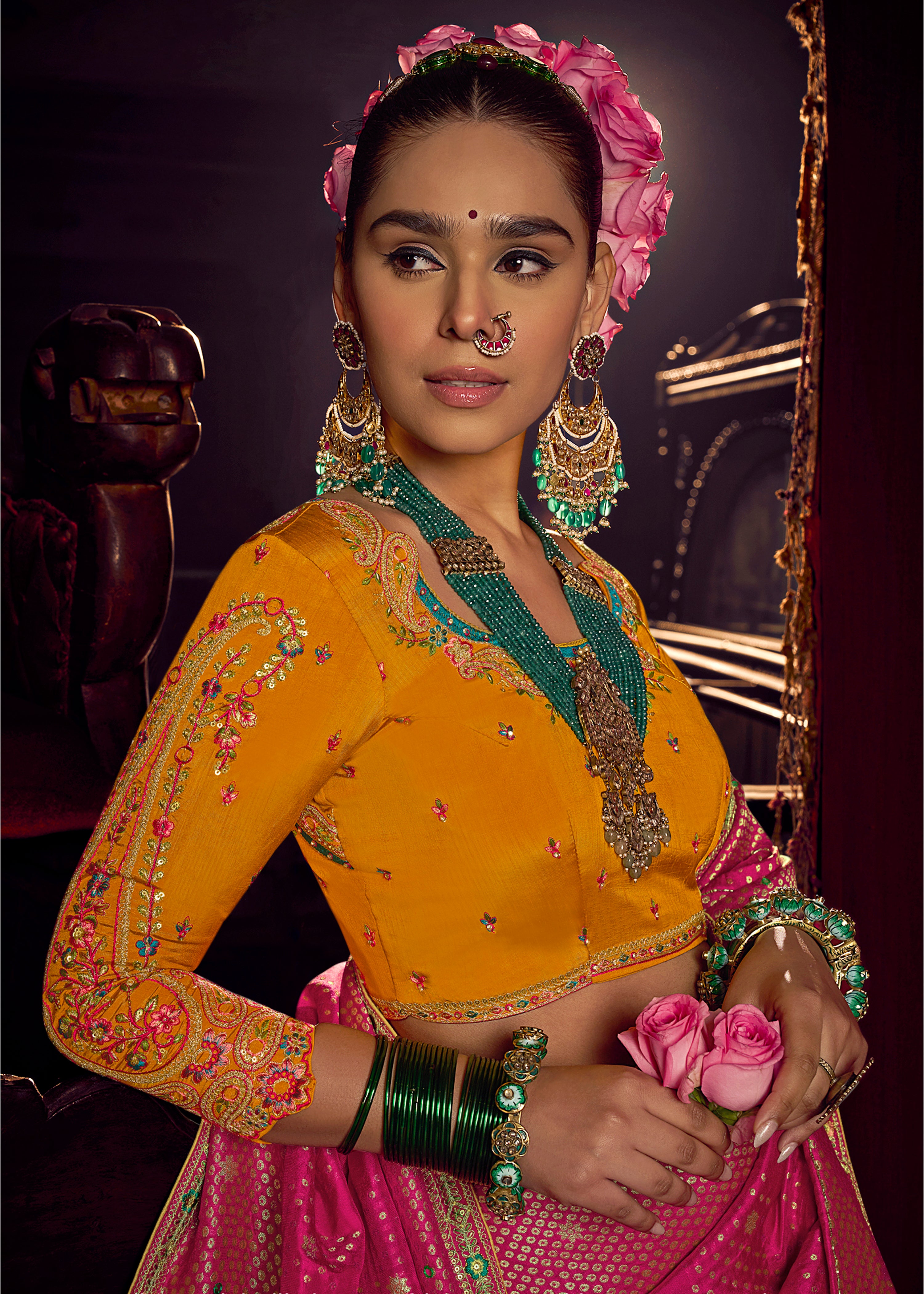 Rani Pink Viscose Dola Saree with Hand Work and Embroidered Blouse