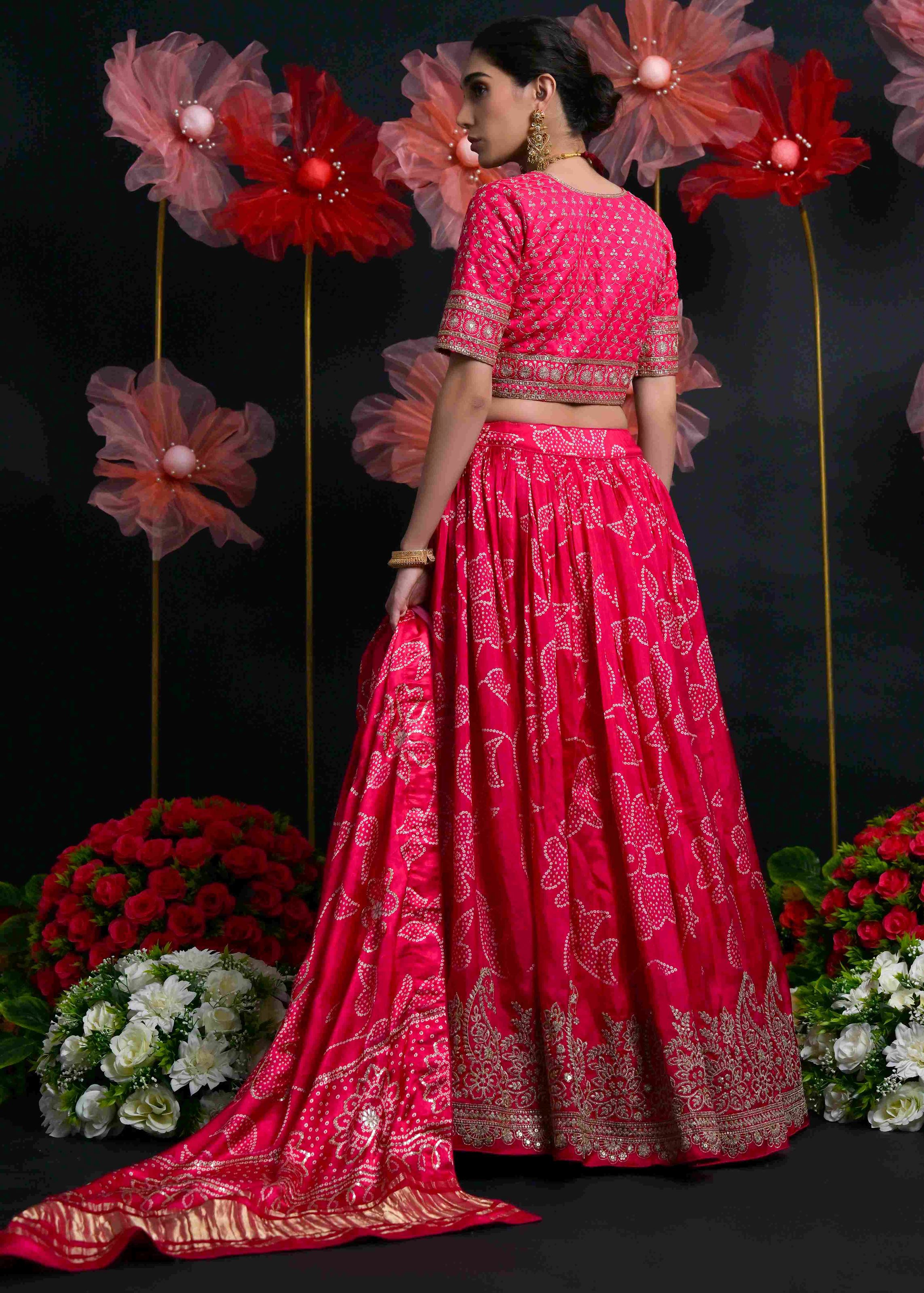 Rani Pink Viscose Russian Lehenga Choli With Print With Thread Embroidery Work With Embroidery Blouse