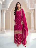 Rani  Sarara Style Salwar Suit With Heavy Embroidery Work