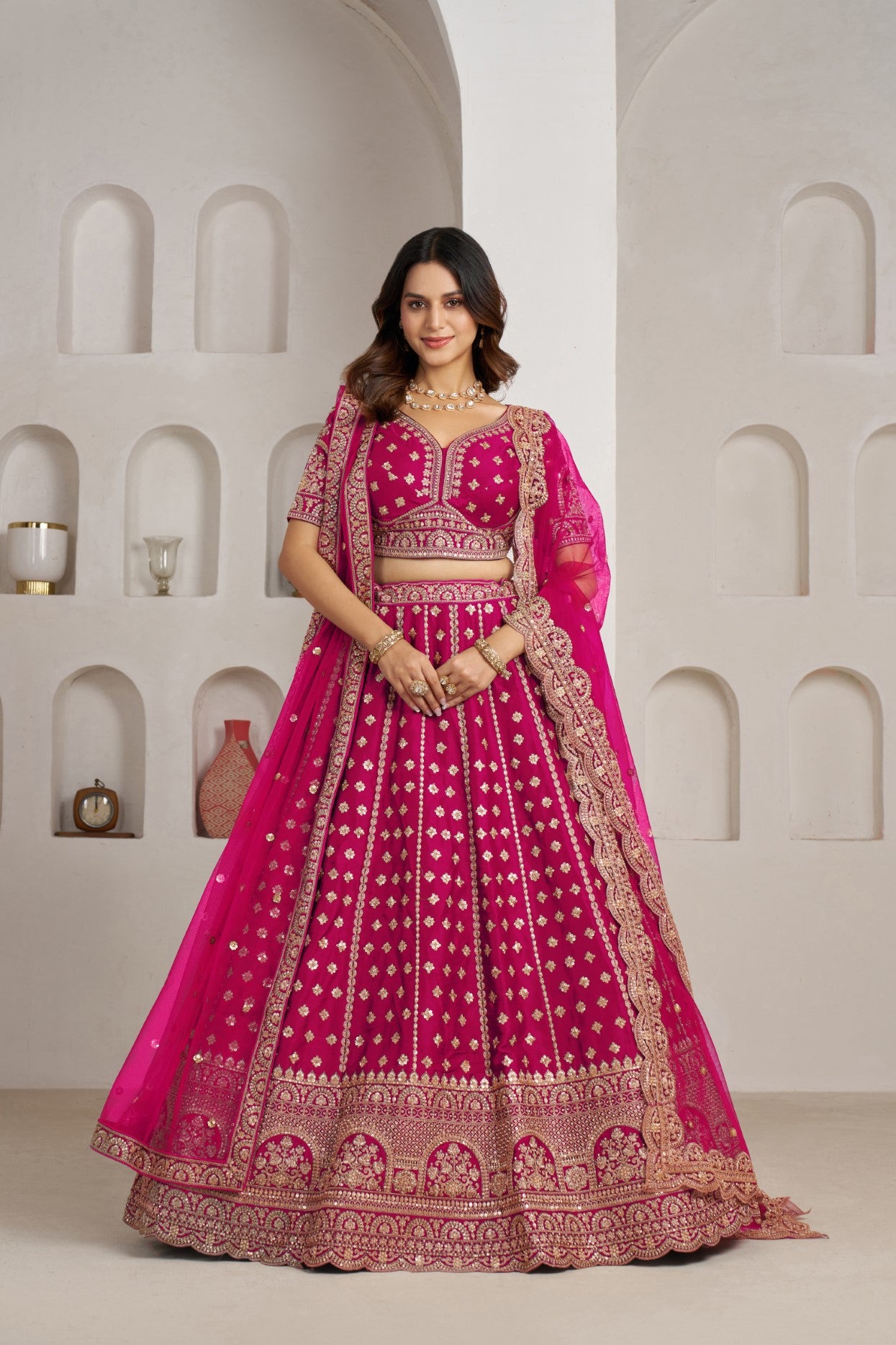 Rani Silk Double Dupatta Bridal Lehenga Choli with Royal Detailing