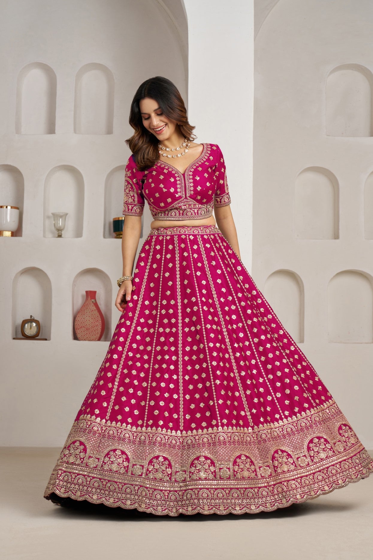 Rani Silk Double Dupatta Bridal Lehenga Choli with Royal Detailing
