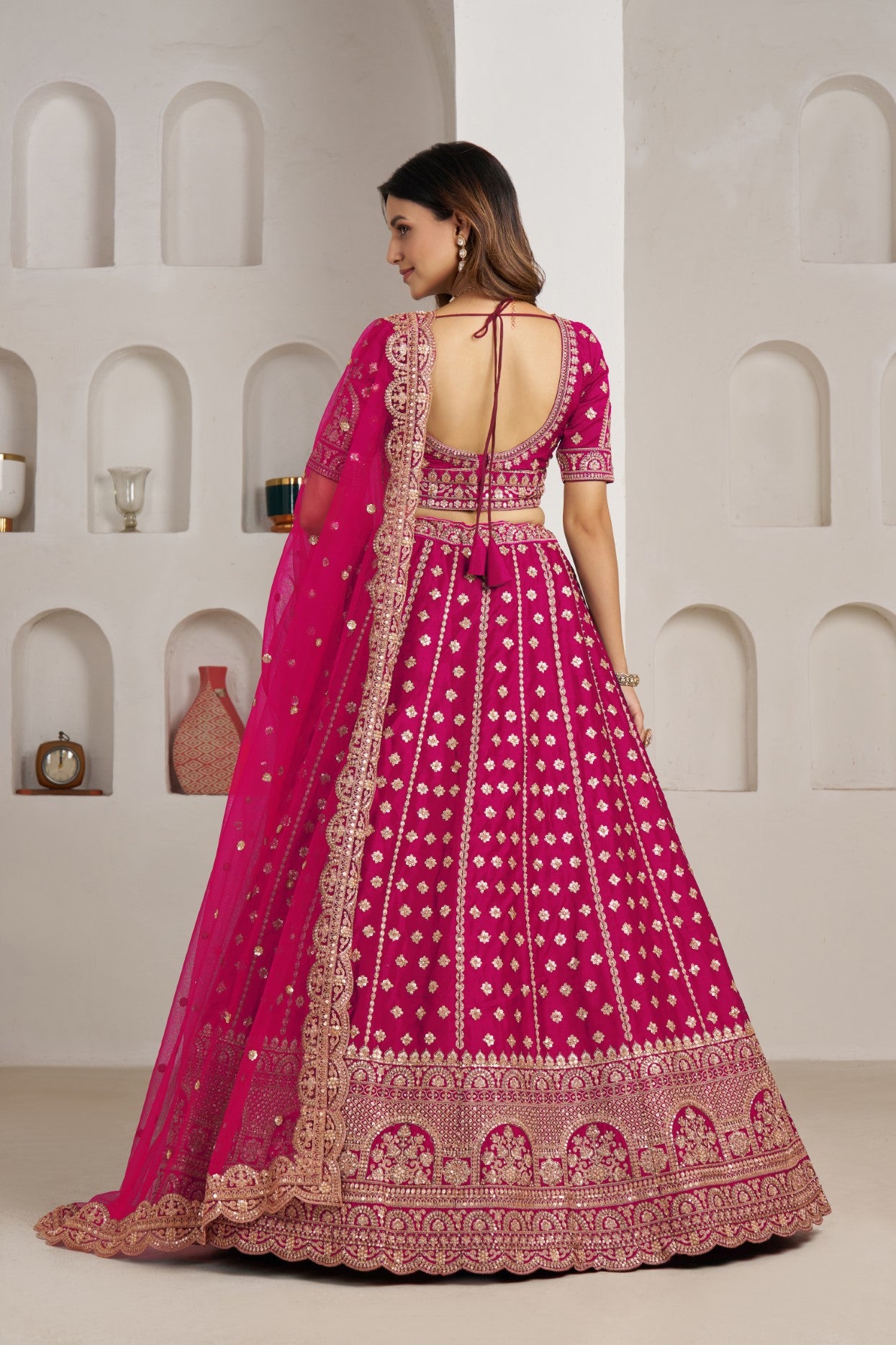 Rani Silk Double Dupatta Bridal Lehenga Choli with Royal Detailing