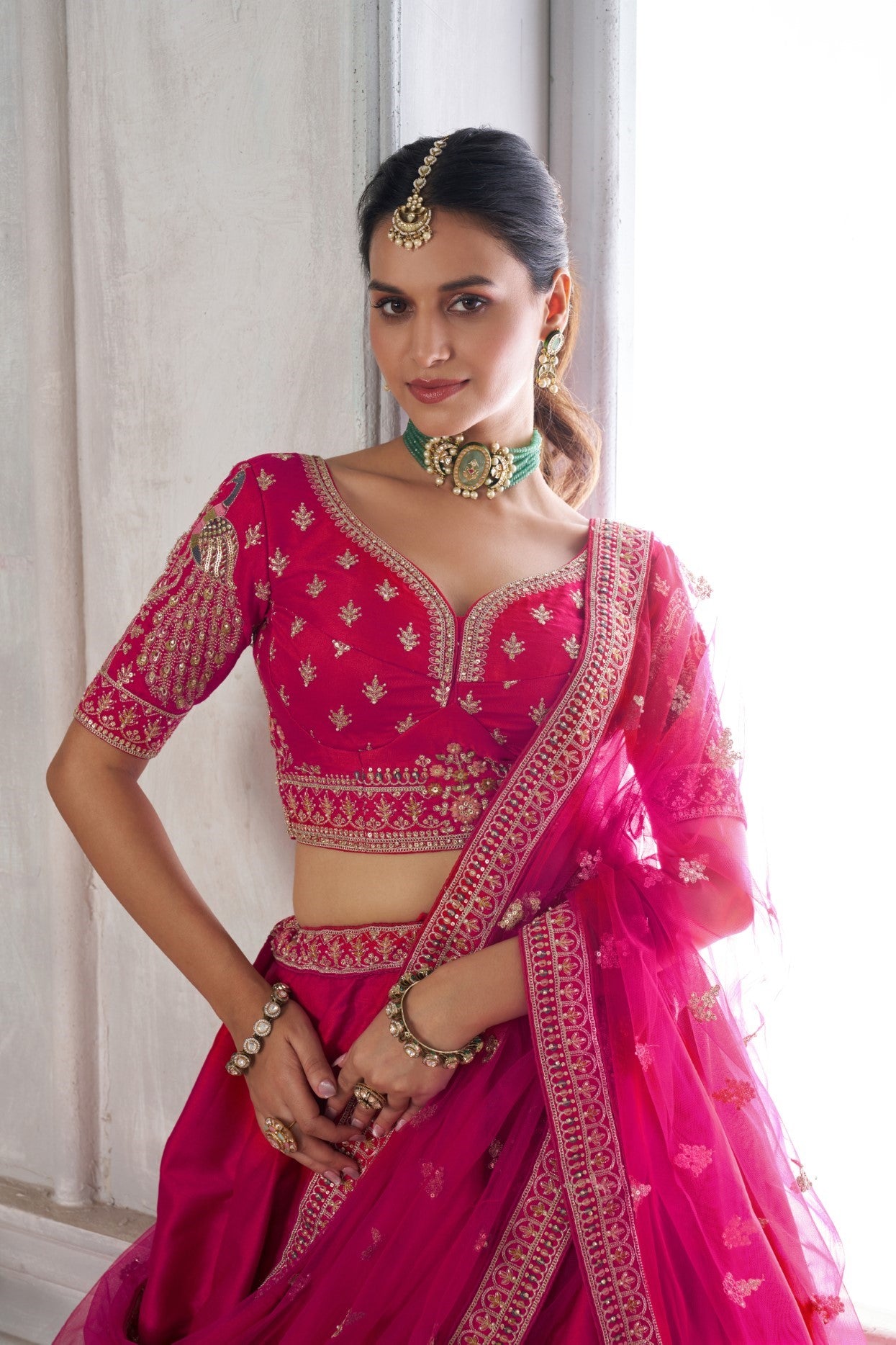 Rani Silk Embroidered Bridal Lehenga Choli Set with Dupatta
