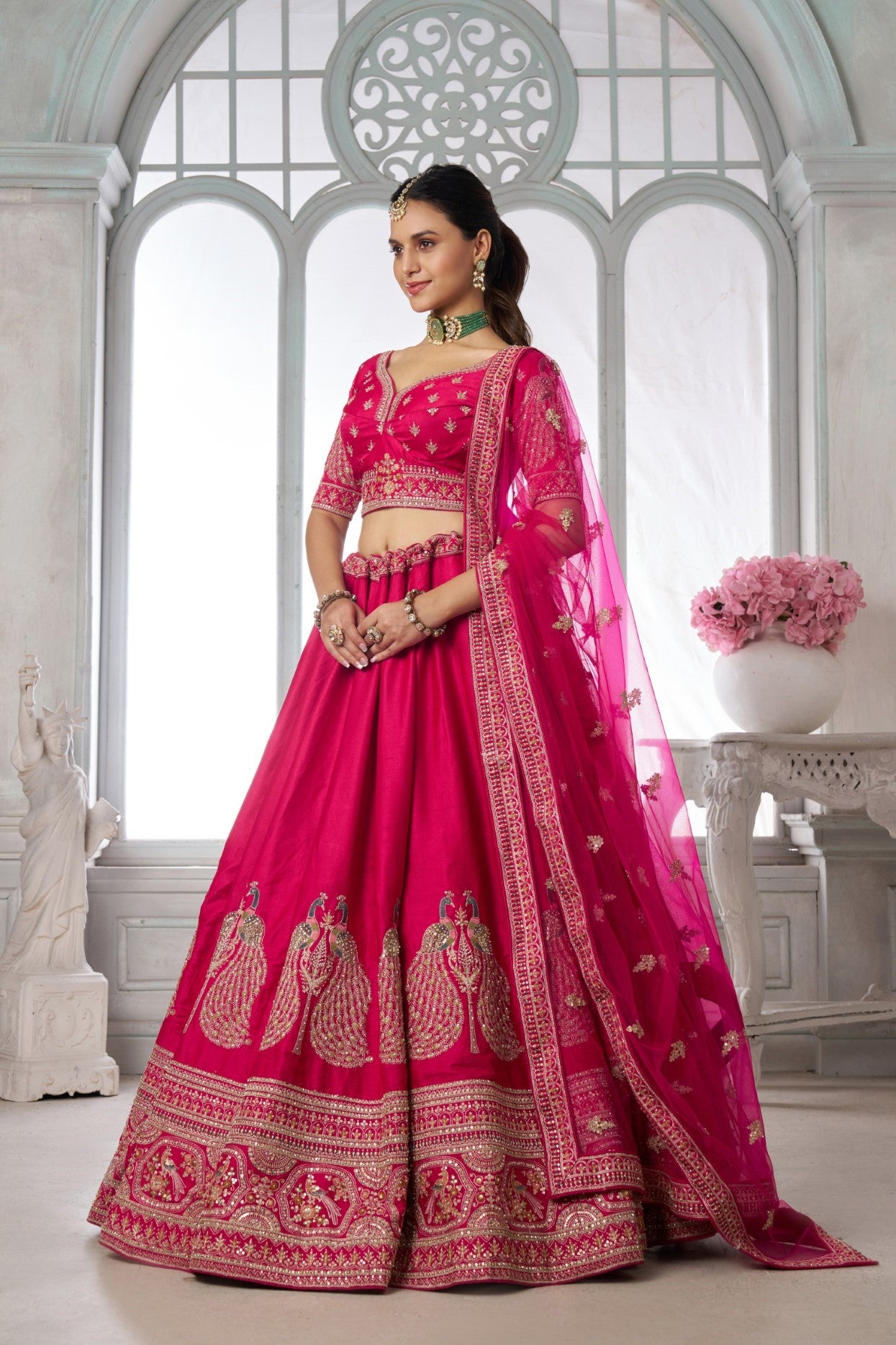Rani Silk Embroidered Bridal Lehenga Choli Set with Dupatta
