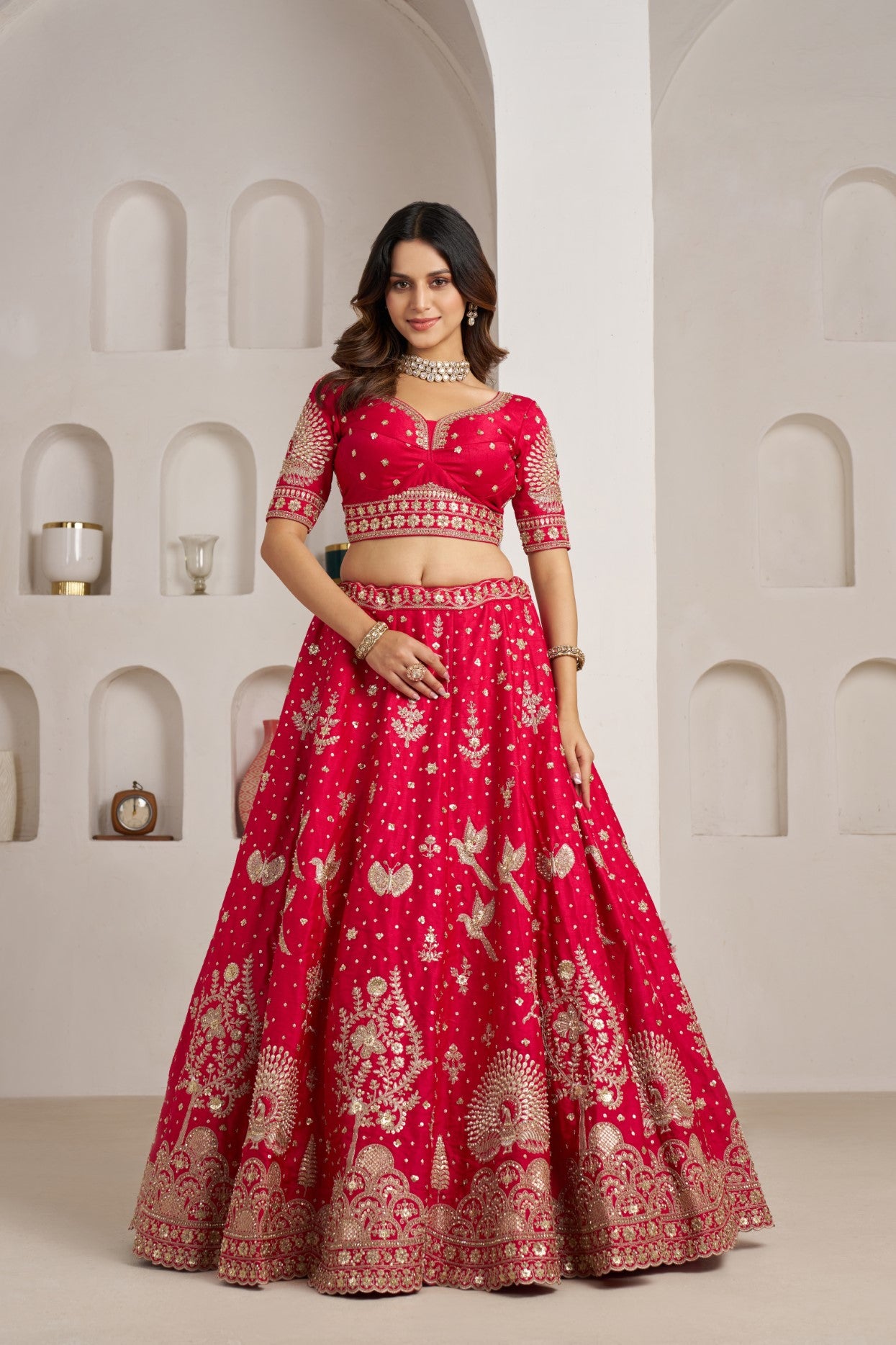 Rani Silk Royal Floral Embroidered Bridal Couture Lehenga
