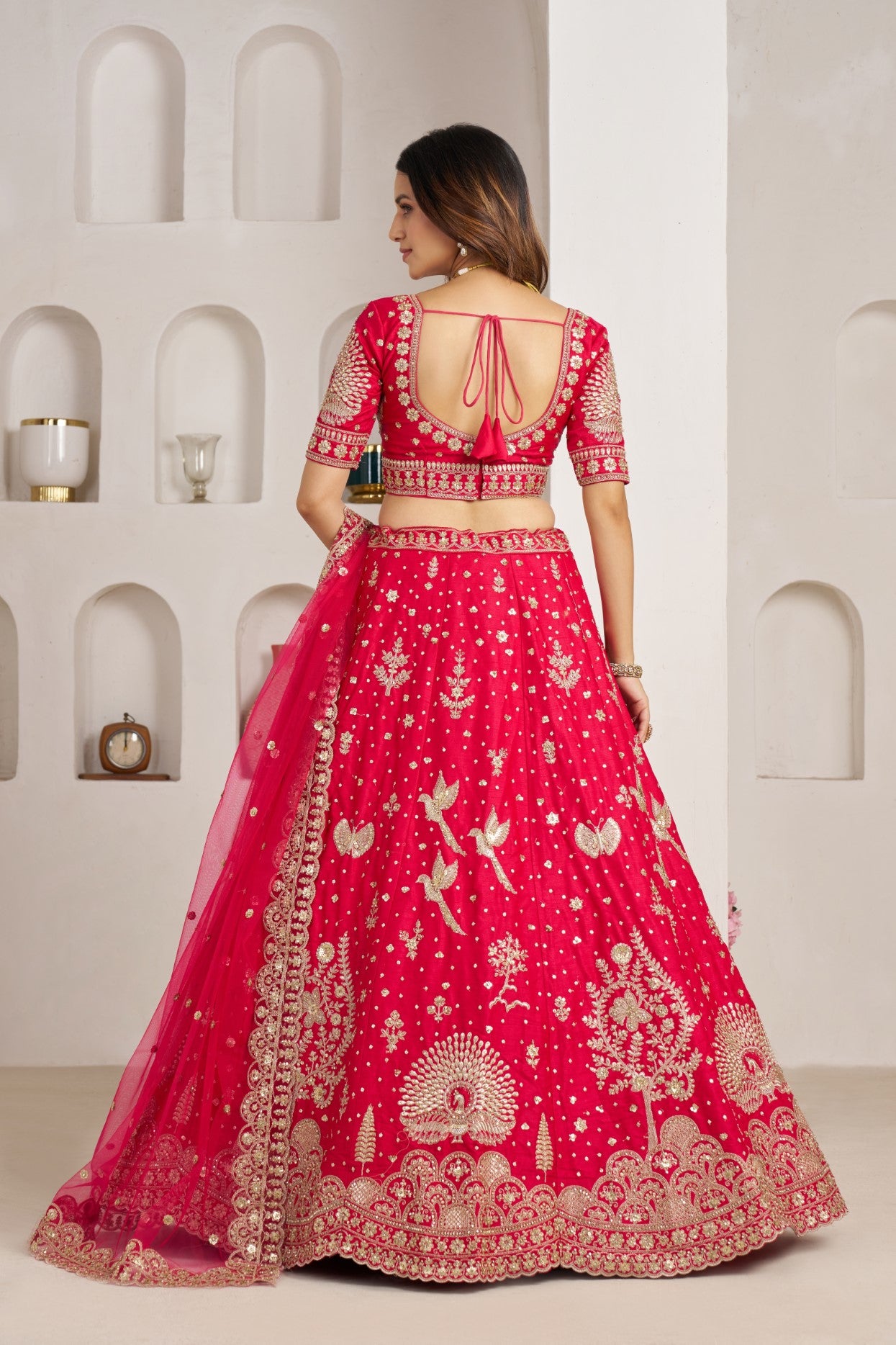 Rani Silk Royal Floral Embroidered Bridal Couture Lehenga
