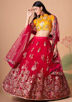 Rani pink Lehenga Choli With   Thread, Zari, Dori And Sequins Embroidery With Mirror Work