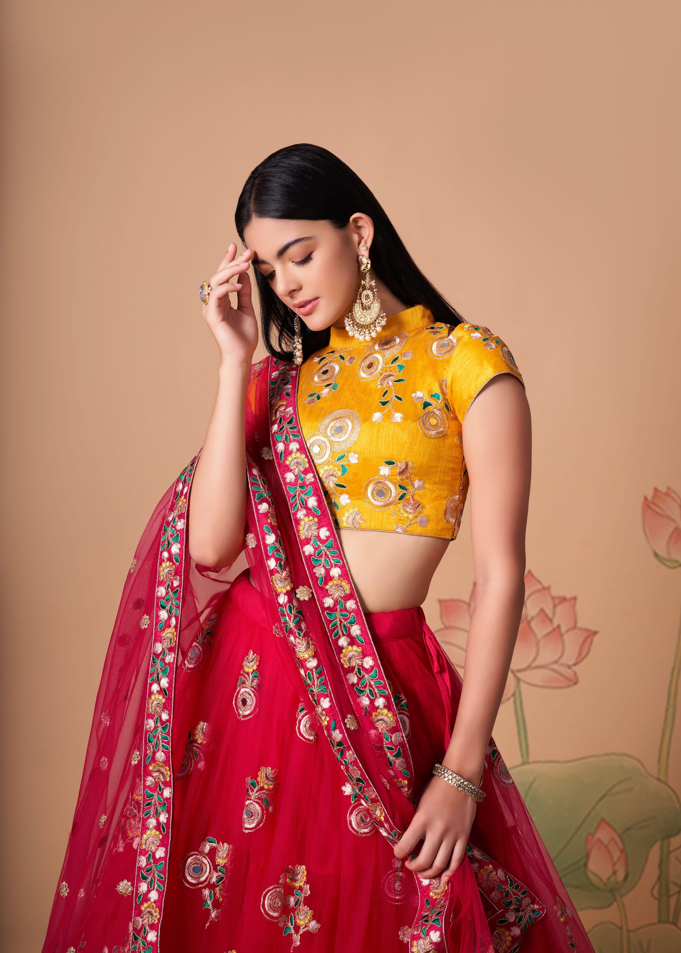 Rani pink Lehenga Choli With   Thread, Zari, Dori And Sequins Embroidery With Mirror Work