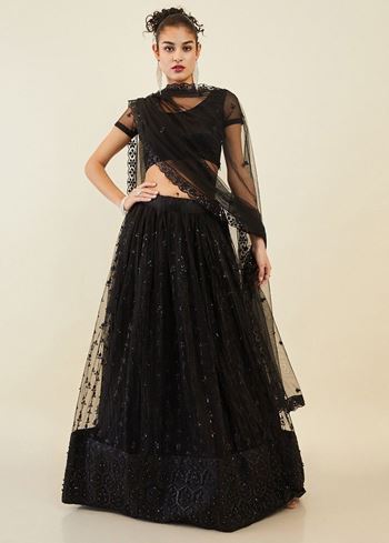 Ravishing Black Sequins Net Reception Wear Lehenga Choli With Dupatta