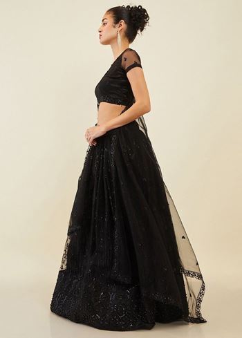 Ravishing Black Sequins Net Reception Wear Lehenga Choli With Dupatta