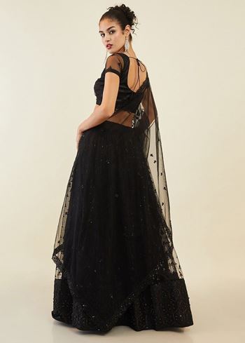 Ravishing Black Sequins Net Reception Wear Lehenga Choli With Dupatta