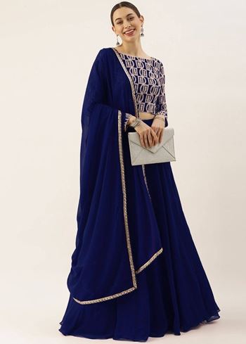 Ravishing Blue Sequins Georgette Party Wear Lehenga Choli With Dupatta